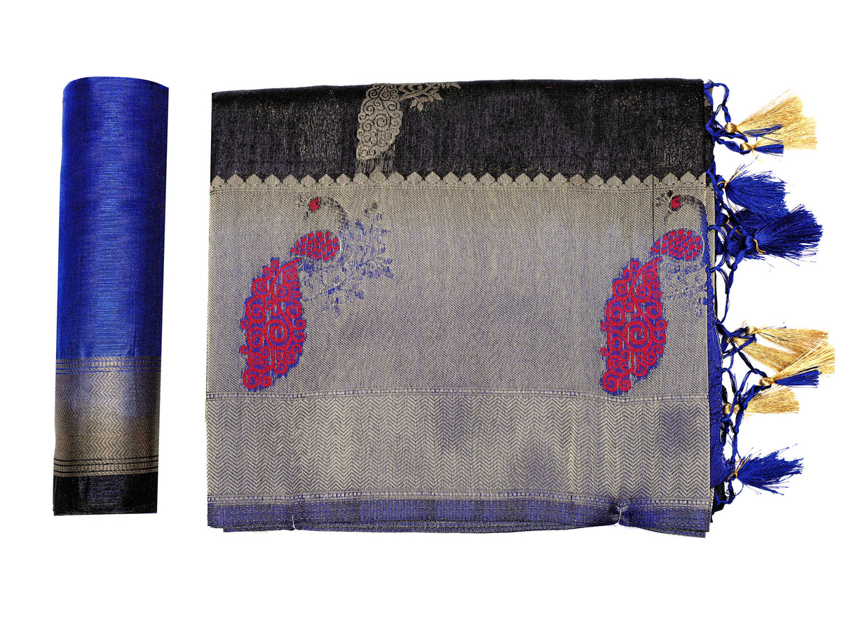 Mimosa Womens Art Silk Saree Kanjivaram Black Color