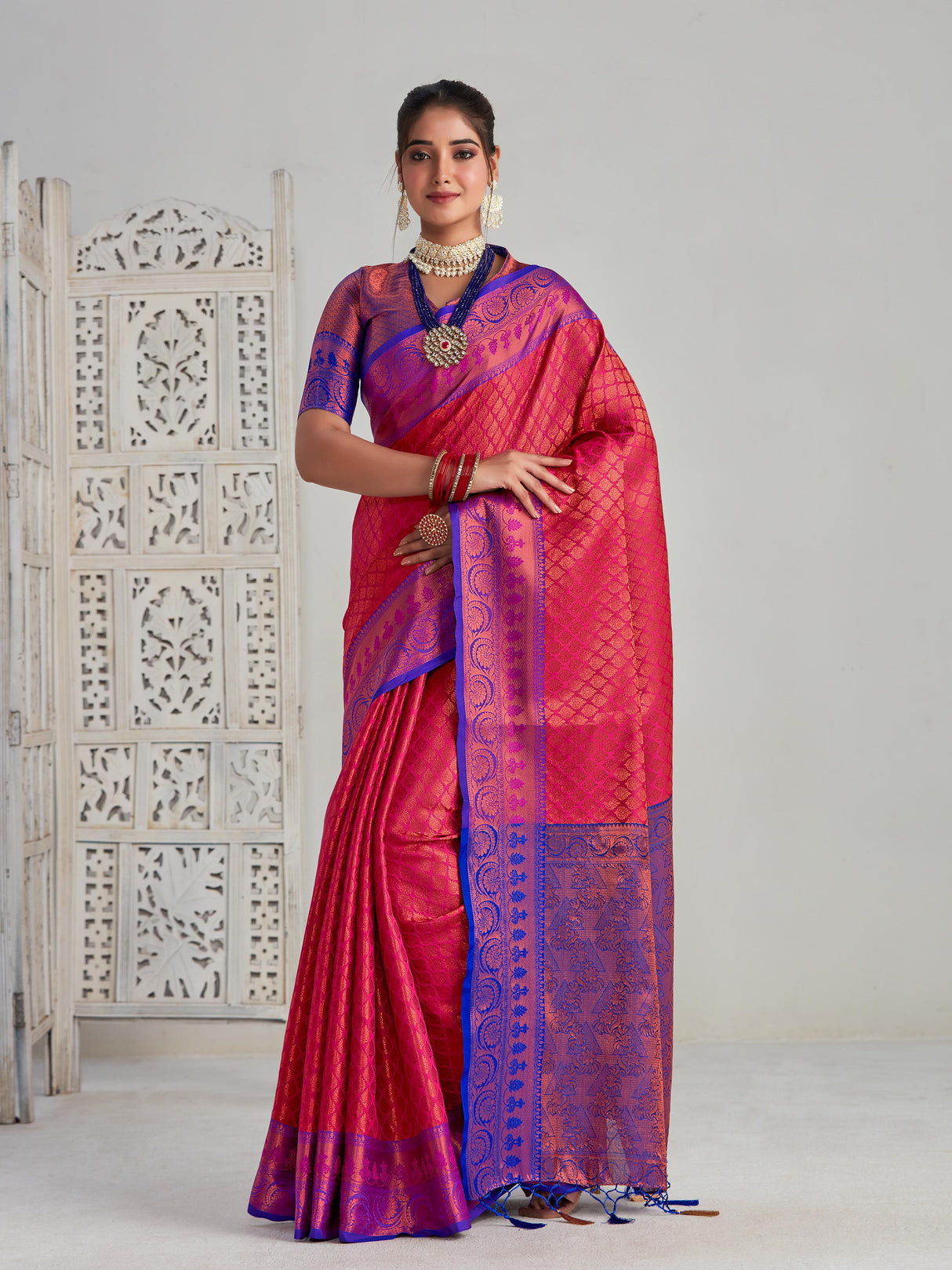 Mimosa Women's Woven Design Kanjivaram Art Silk Saree With Blouse Piece : SA00001131RN