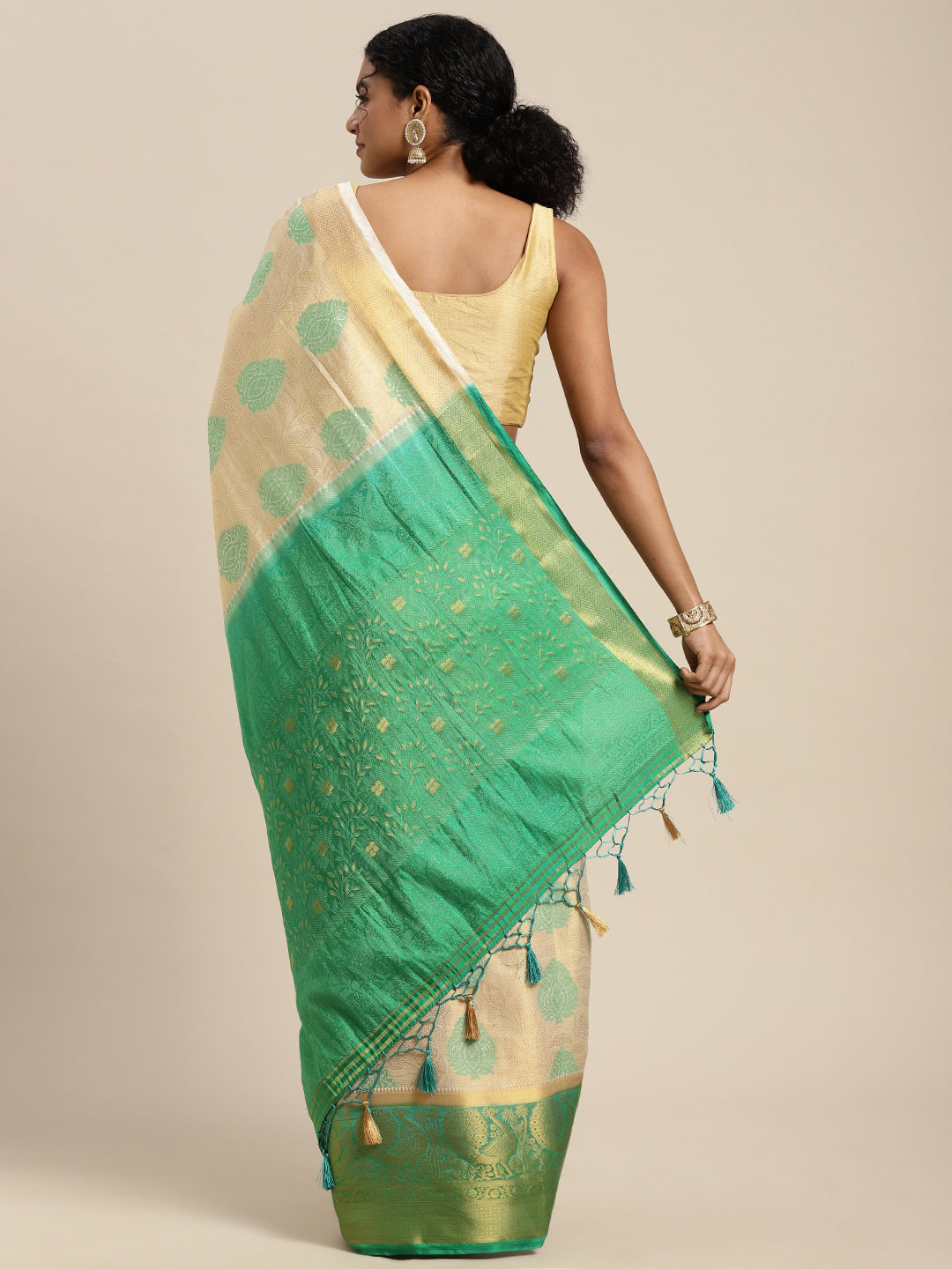 Mimosa Womens Art Silk Saree Kanjivaram Halfwhite Color