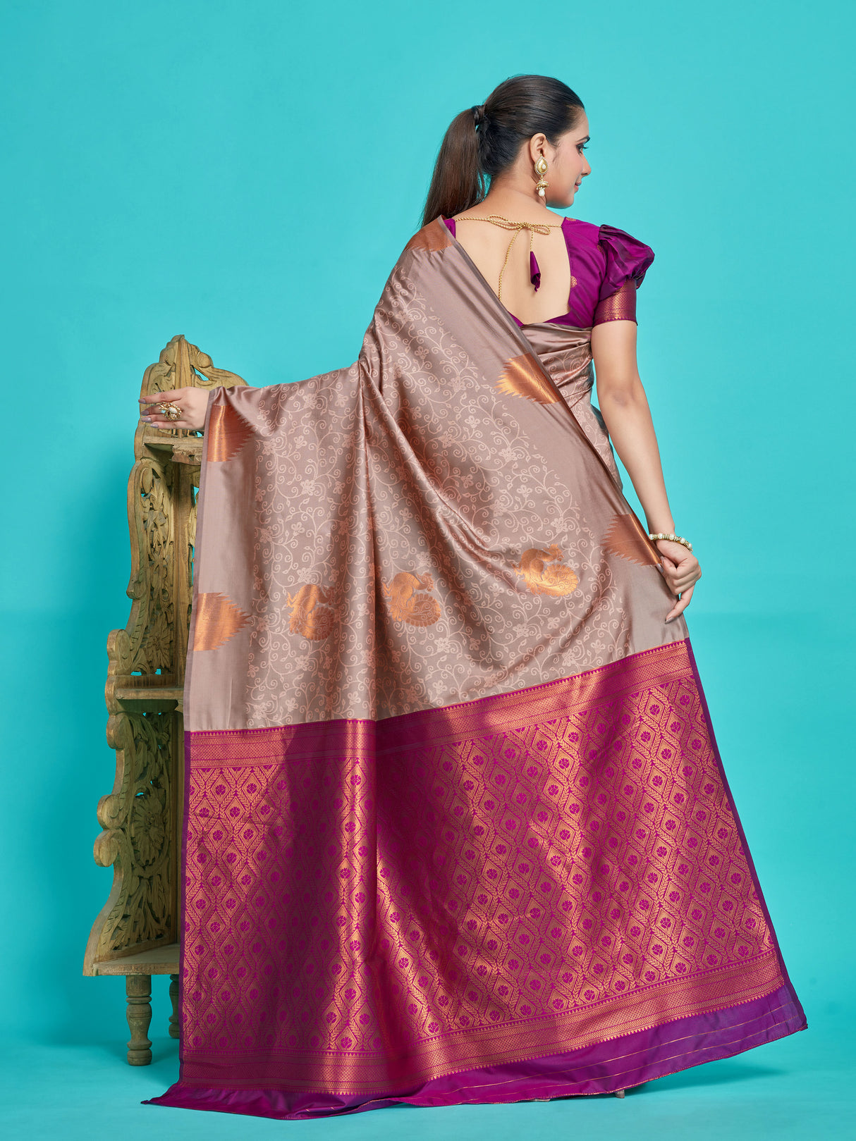 Mimosa Women's Woven Design Kanjivaram Style Art Silk Saree With Blouse Piece : SA00001415PCFREE