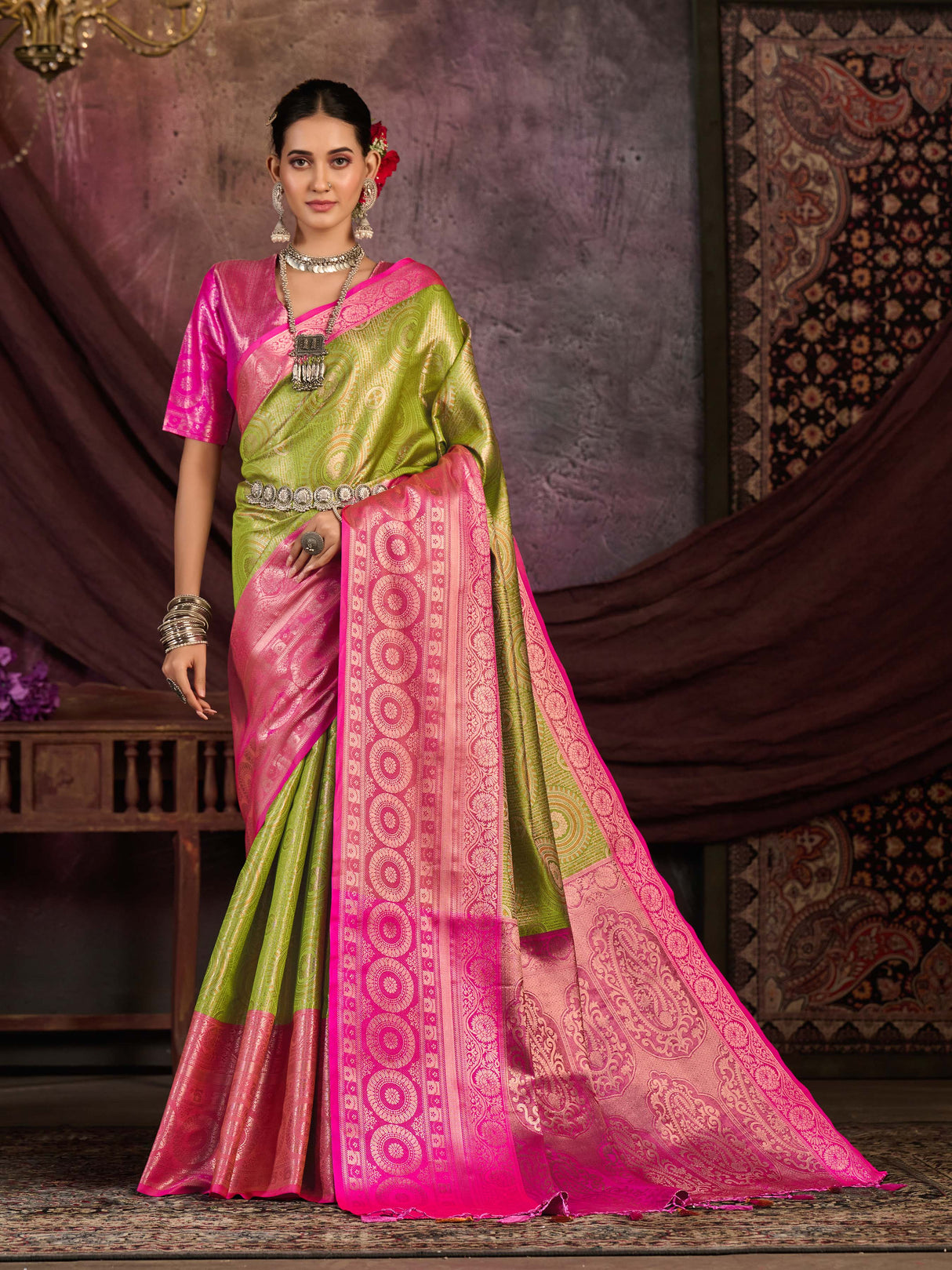 Mimosa Women's Woven Design Kanjivaram Art Silk Saree With Blouse Piece : SA0000912OL