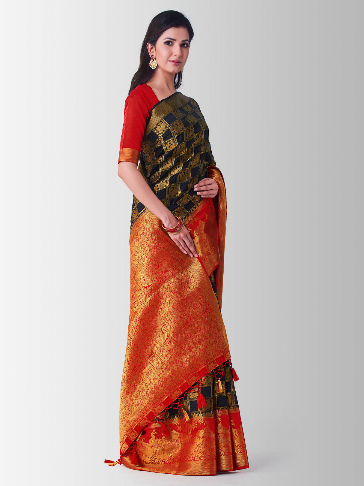 Mimosa Womens Art Silk Saree Kanjivaram Black Color