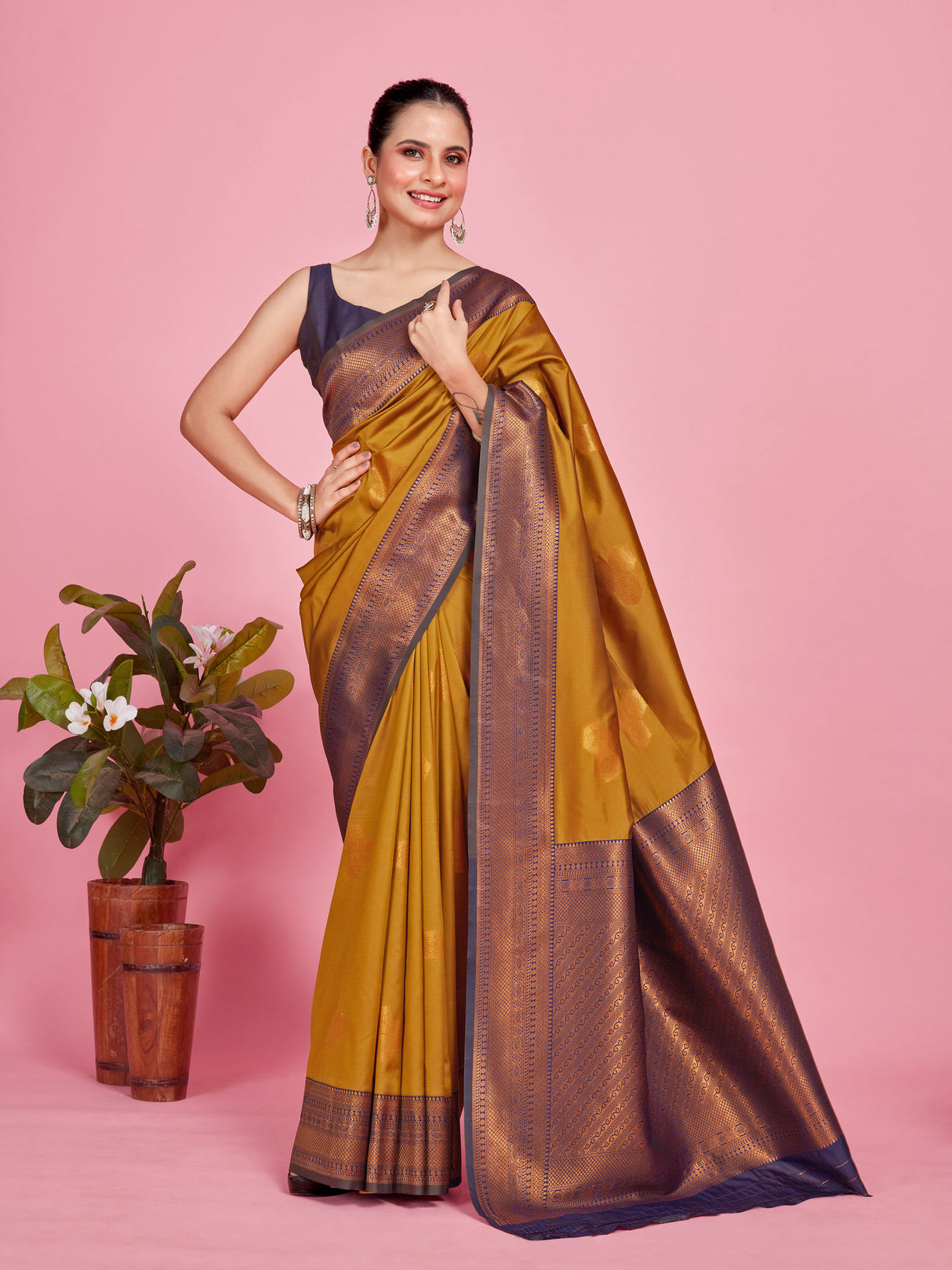 Mimosa Women's Woven Design Kanjivaram Style Art Silk Saree With Blouse Piece : SA00001385MSFREE