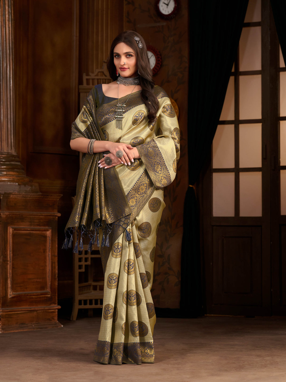 Mimosa Women's Woven Design Kanjivaram Art Silk Saree With Blouse Piece : SA0000889GY