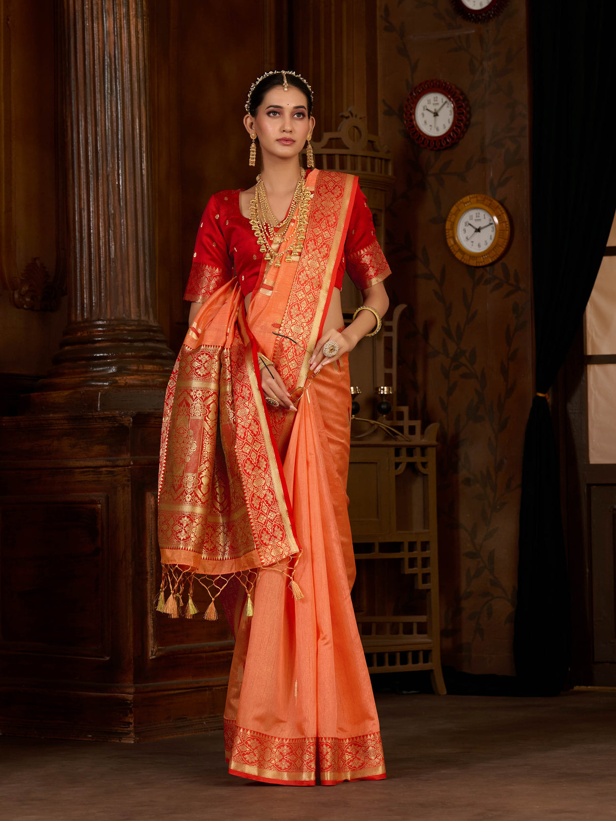 Mimosa Women's Woven Design Bishnupur Art Silk Saree With Blouse Piece : SA0000867OR