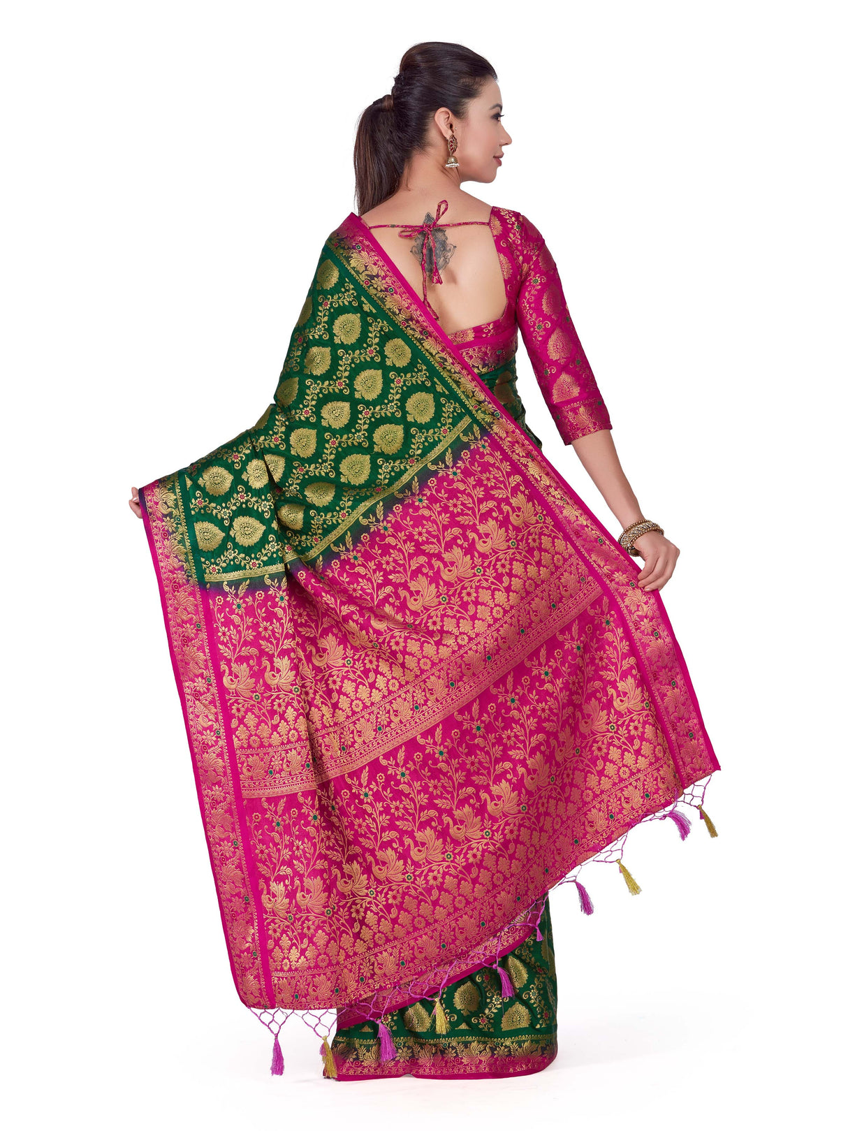 Mimosa Womens Art Silk Saree Kanjivaram BGreen Color