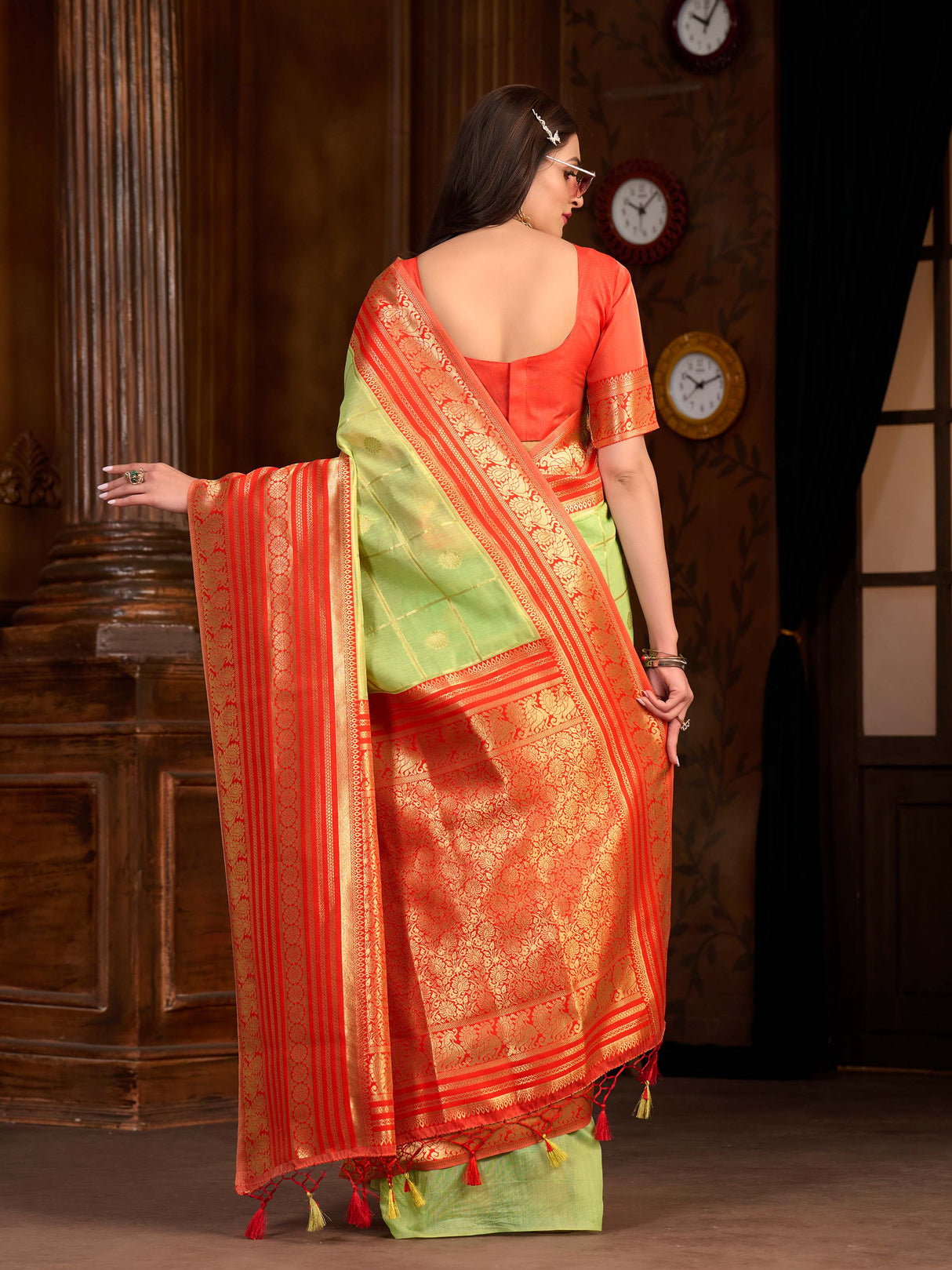 Mimosa Women's Woven Design Kanjivaram Style Art Silk Saree With Blouse Piece : SA0000870PS