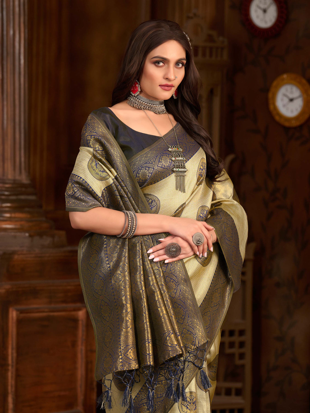 Mimosa Women's Woven Design Kanjivaram Art Silk Saree With Blouse Piece : SA0000889GY