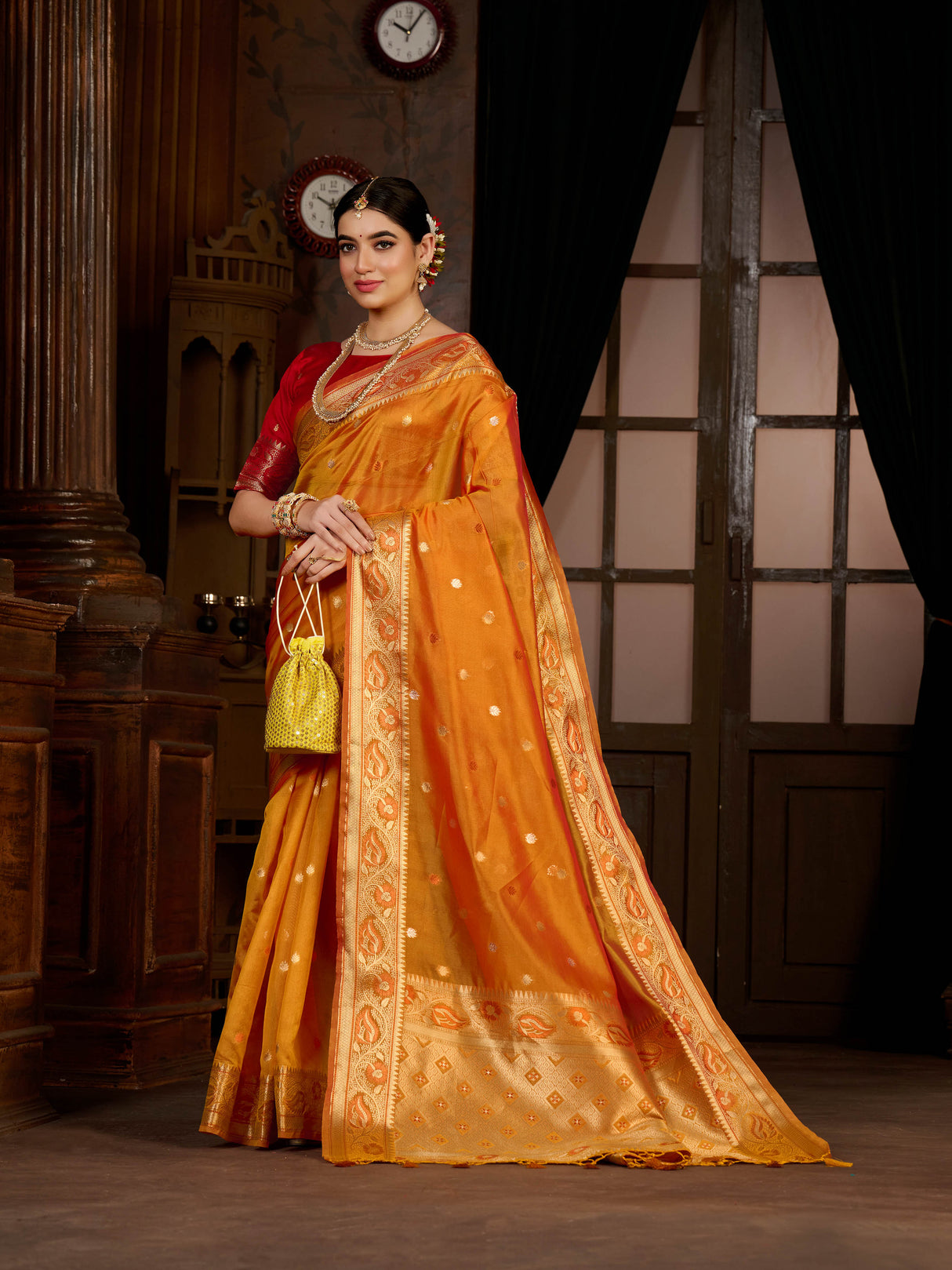 Mimosa Women's Woven Design Kanjivaram Art Silk Saree With Blouse Piece : SA0000868GD