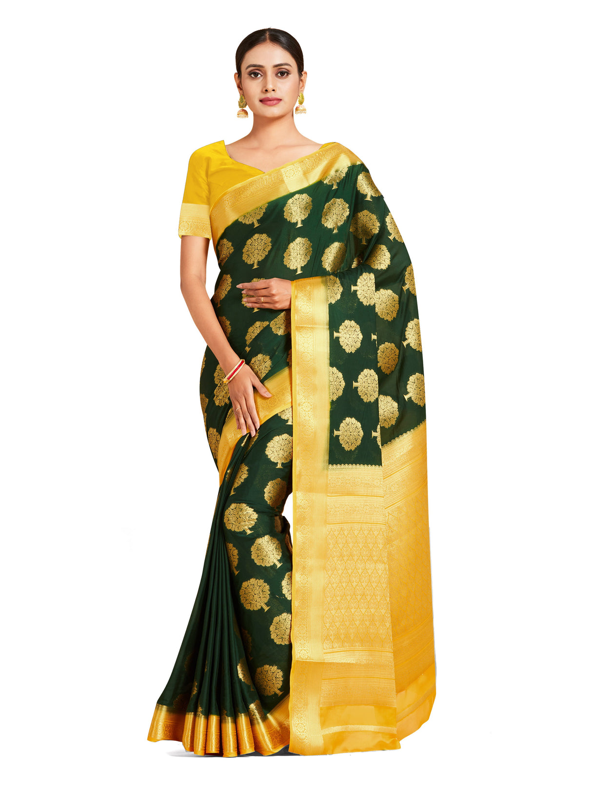 Mimosa Womens Crepe Saree Mysore Silk BGreen Color