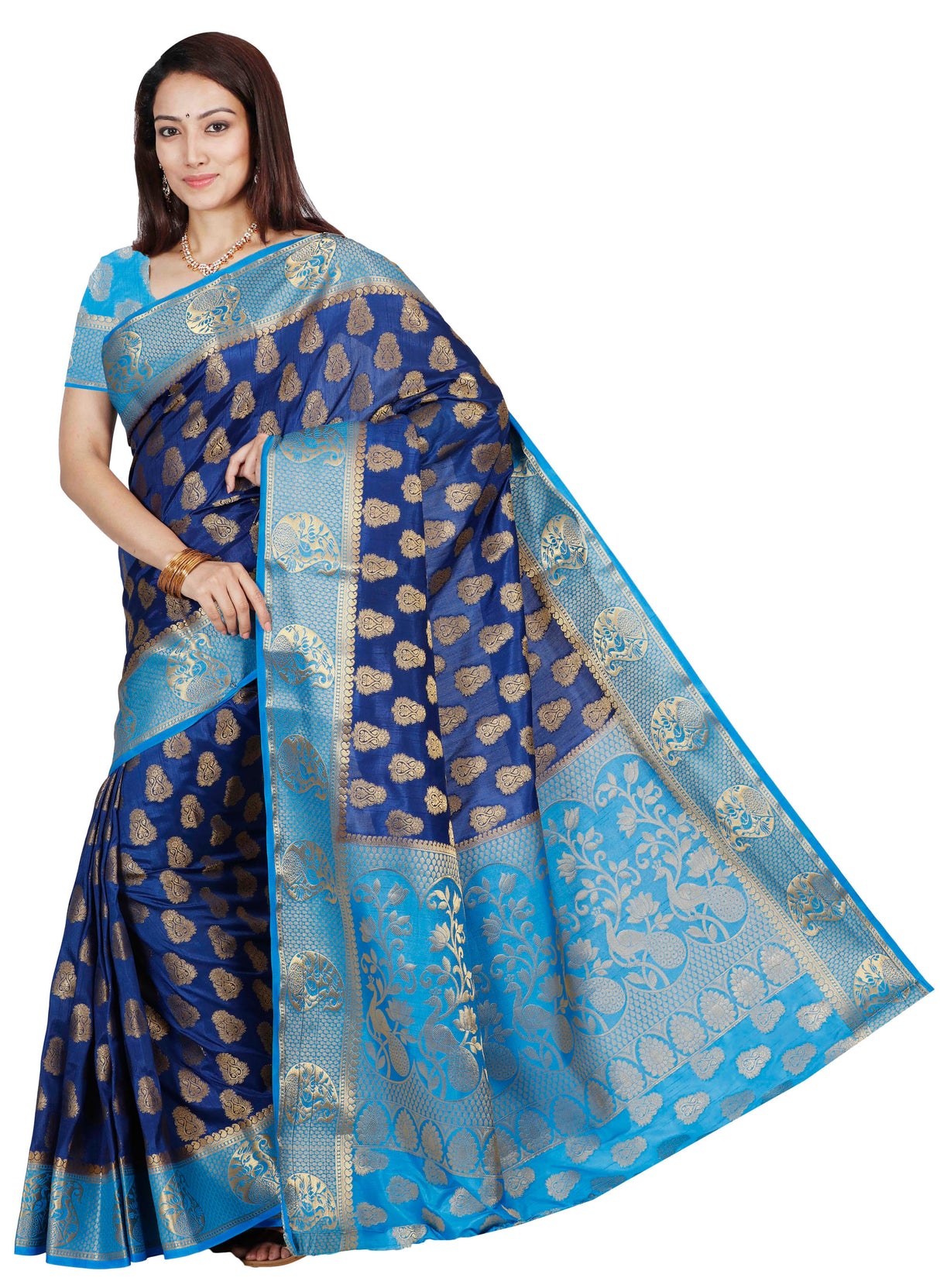 Mimosa Womens Art Silk Saree Kanjivaram Navy Blue Color