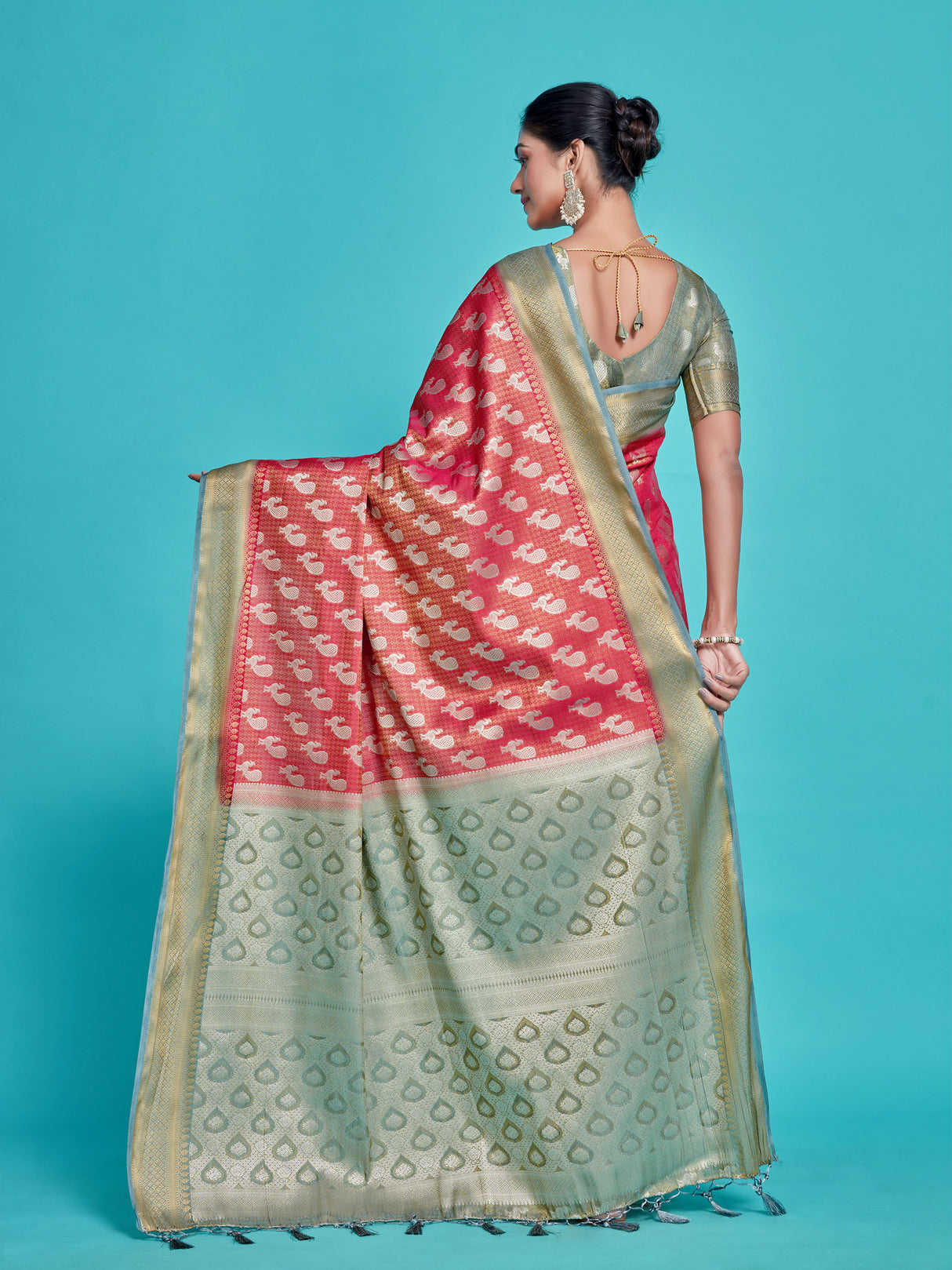 Mimosa Women's Woven Design Kanjivaram Style Art Silk Saree With Blouse Piece : SA0000379RNFREE