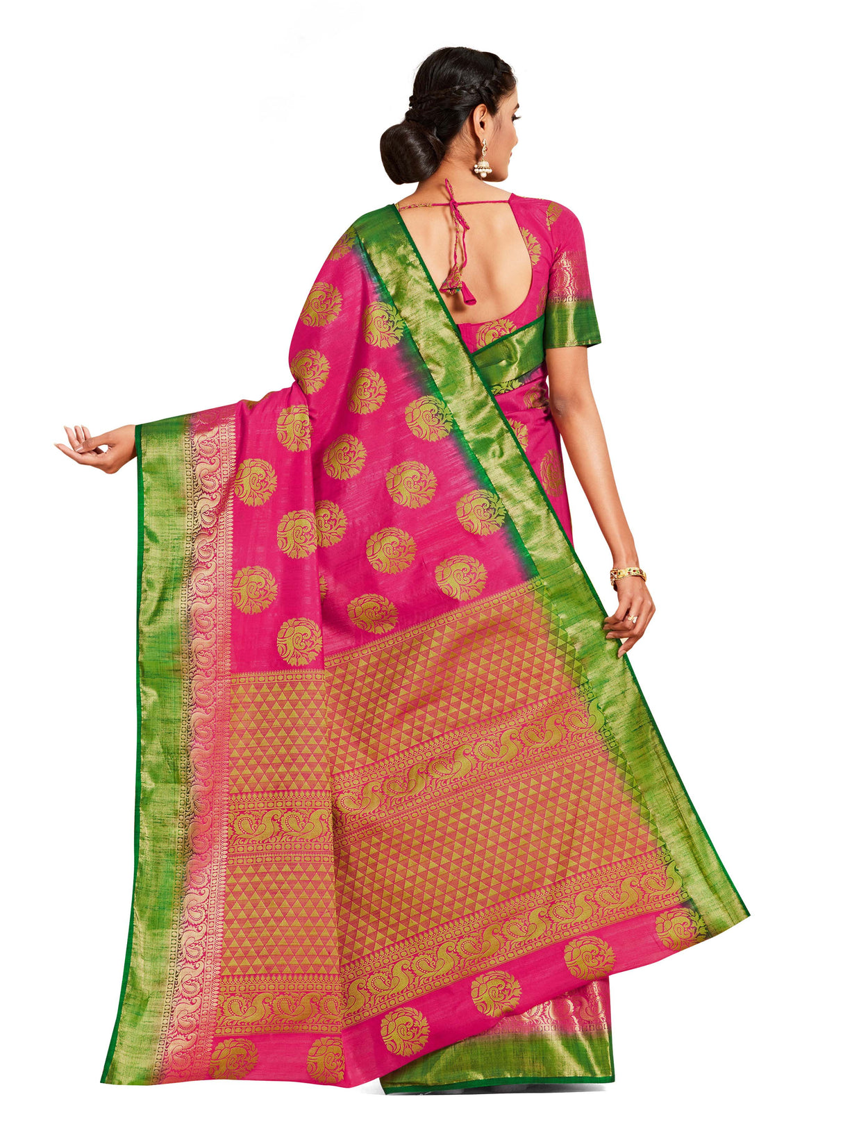Mimosa Womens Art Silk Saree Kanjivaram Strawberry Color