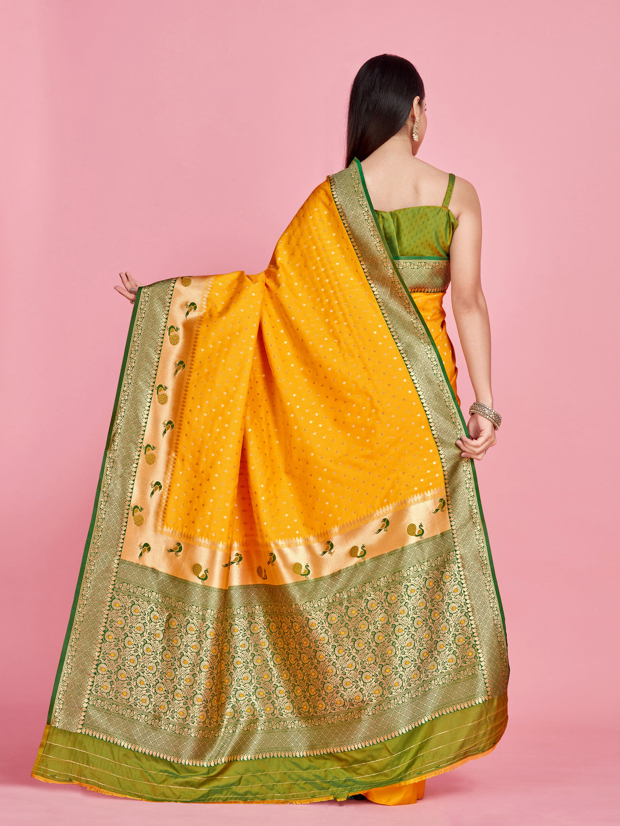 Mimosa Women's Woven Design Paithani Style Art Silk Saree With Blouse Piece : SA00001350GDFREE