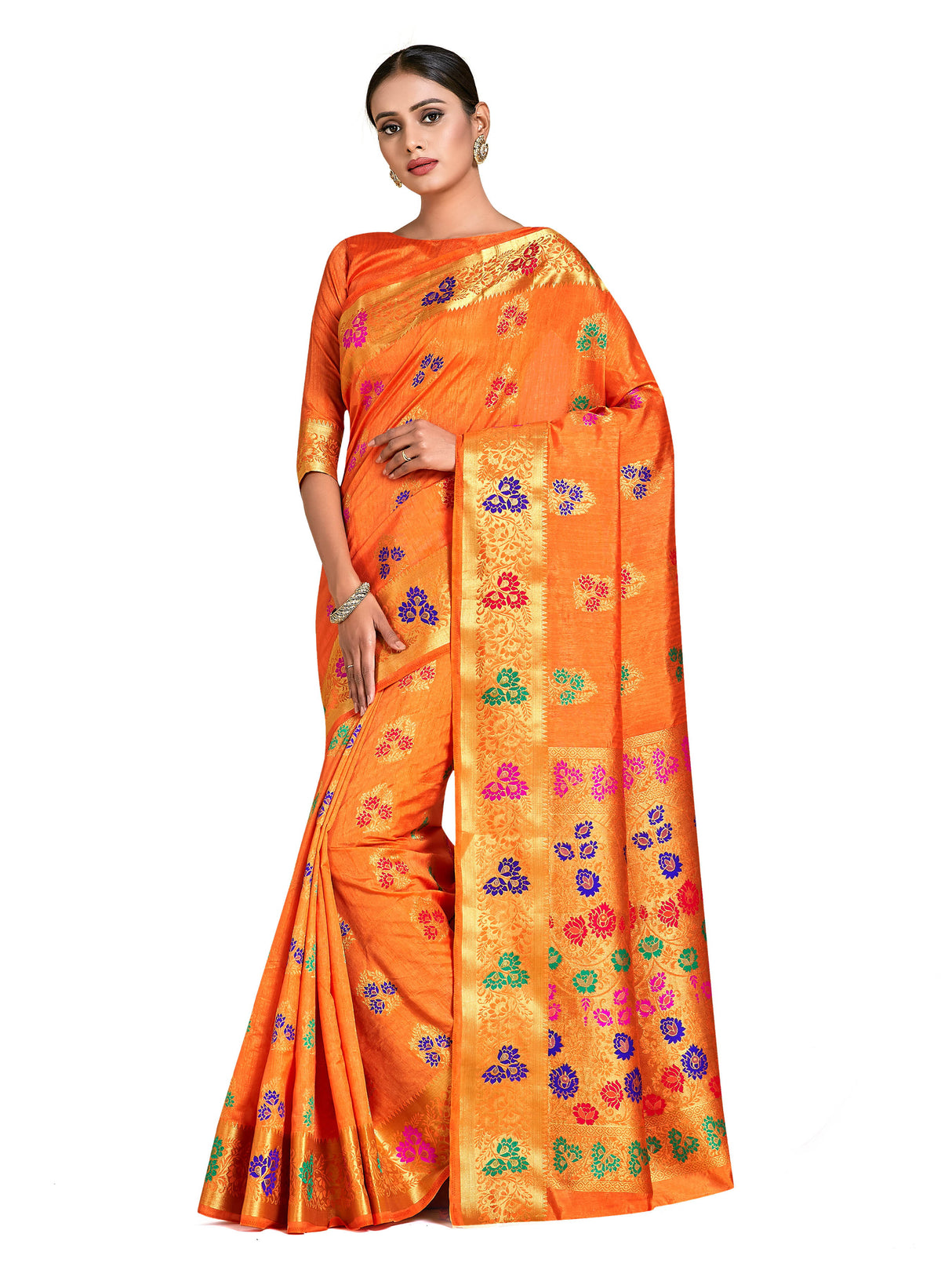 Mimosa Womens Art Silk Saree Dharmavaram Orange Color