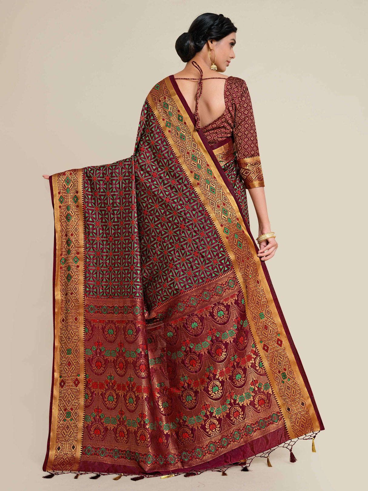 Mimosa Womens Art Silk Saree Kanjivaram Wine Color