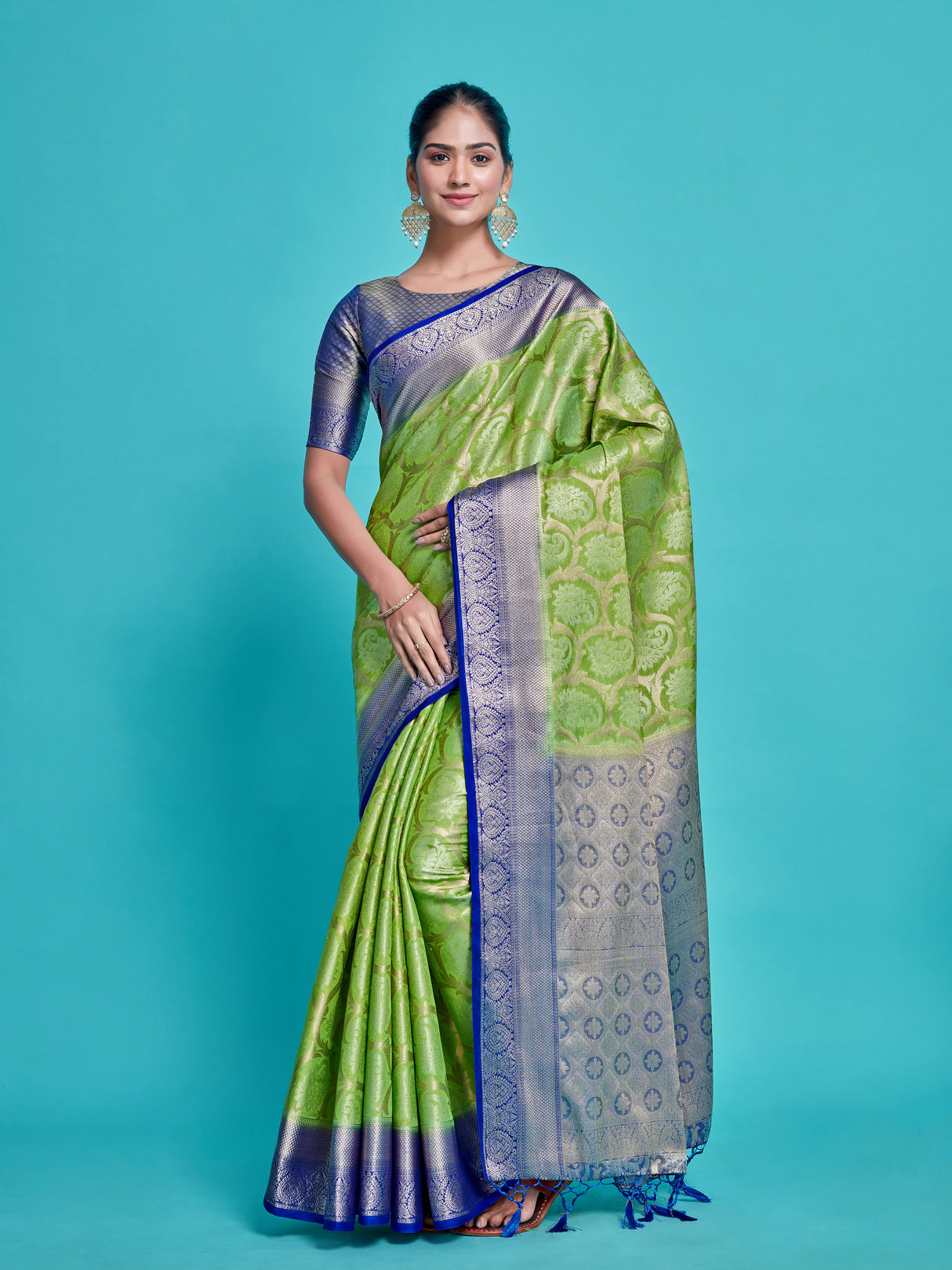 Mimosa Women's Woven Design Kanjivaram Style Art Silk Saree With Blouse Piece : SA0000385LRFREE