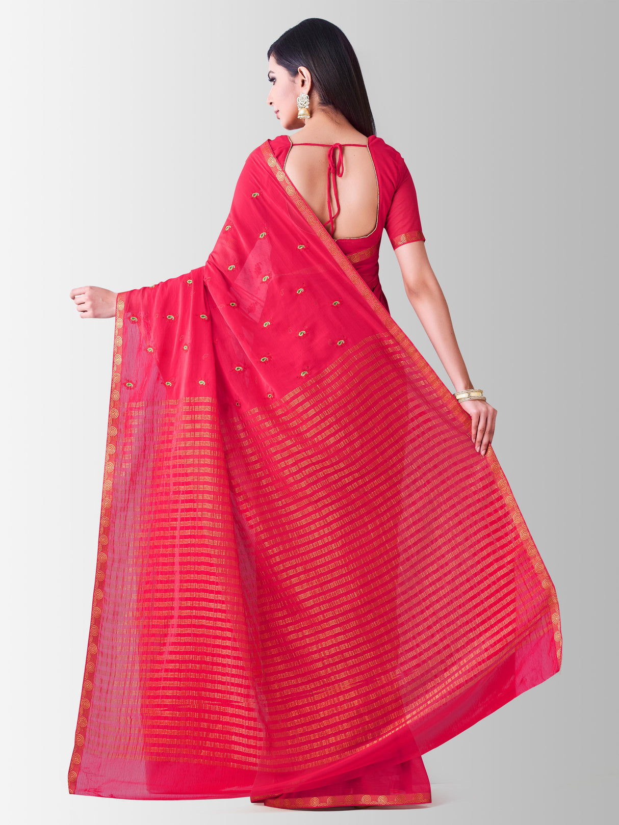 Mimosa Womens Chiffon Saree Banarasi Strawberry Color