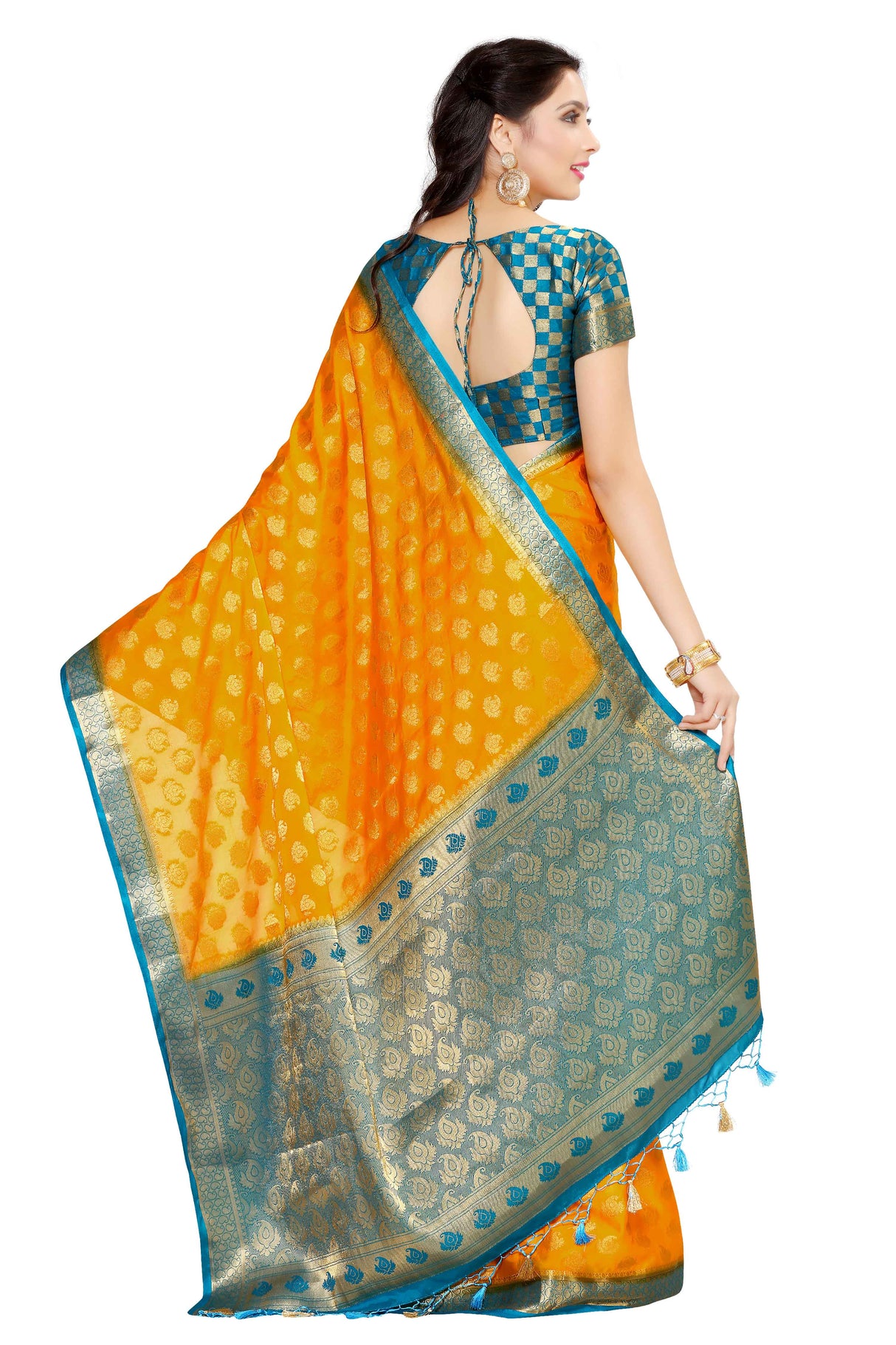 Mimosa Womens Crepe Saree Mysore Silk Gold Color