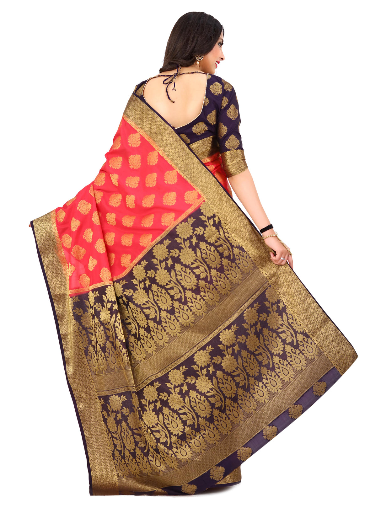 Mimosa Womens Art Silk Saree Kanjivaram Strawberry Color