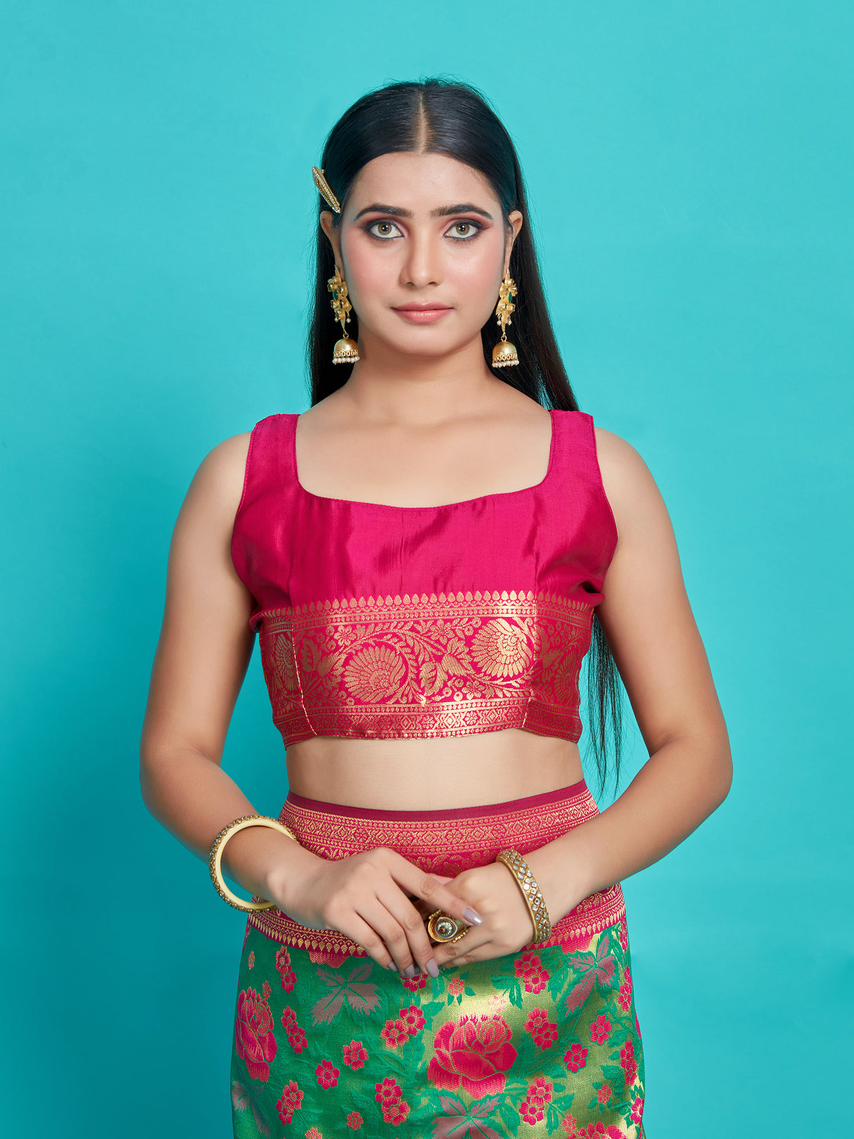 Mimosa Women's Woven Design Kanjivaram Style Art Silk Saree With Blouse Piece : SA00001335GRNFREE