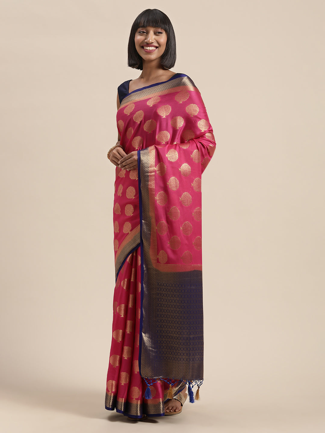 Mimosa Womens Crepe Saree Mysore Silk Strawberry Color