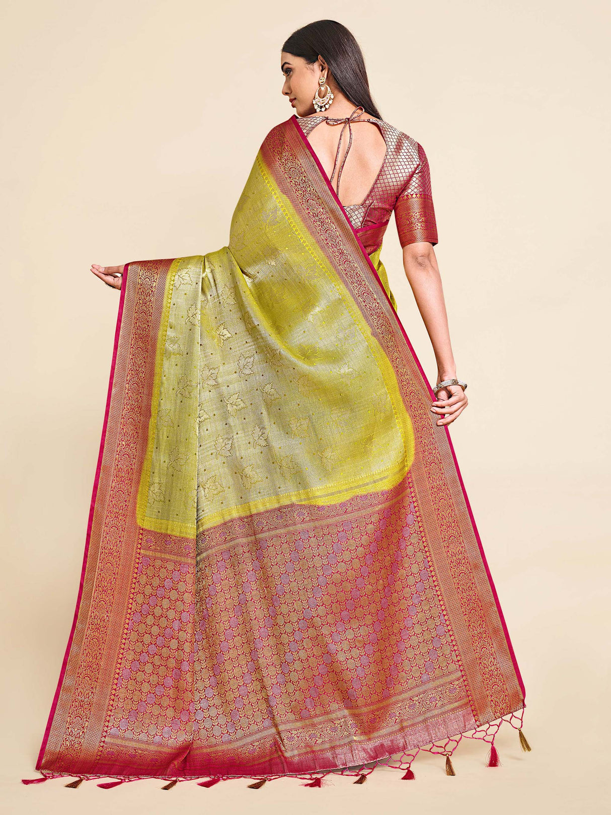 Mimosa Womens Art Silk Saree Kanjivaram Yellow Color