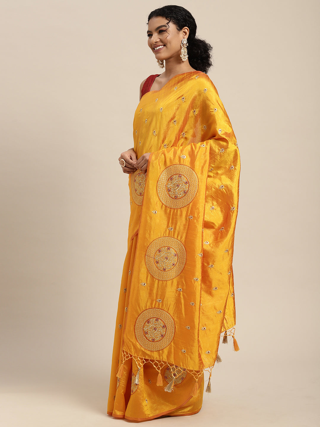 Mimosa Womens Art Silk Saree Kanjivaram Gold Color