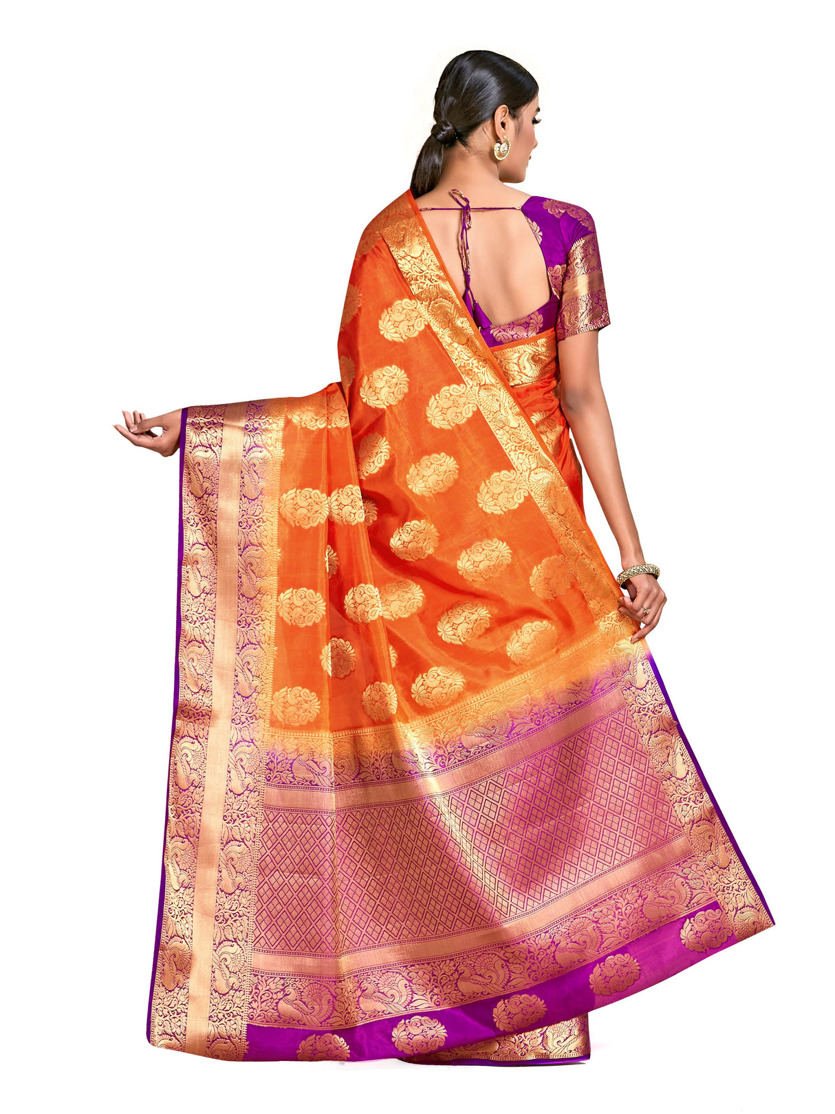 Mimosa Womens Art Silk Saree Kanjivaram Orange Color