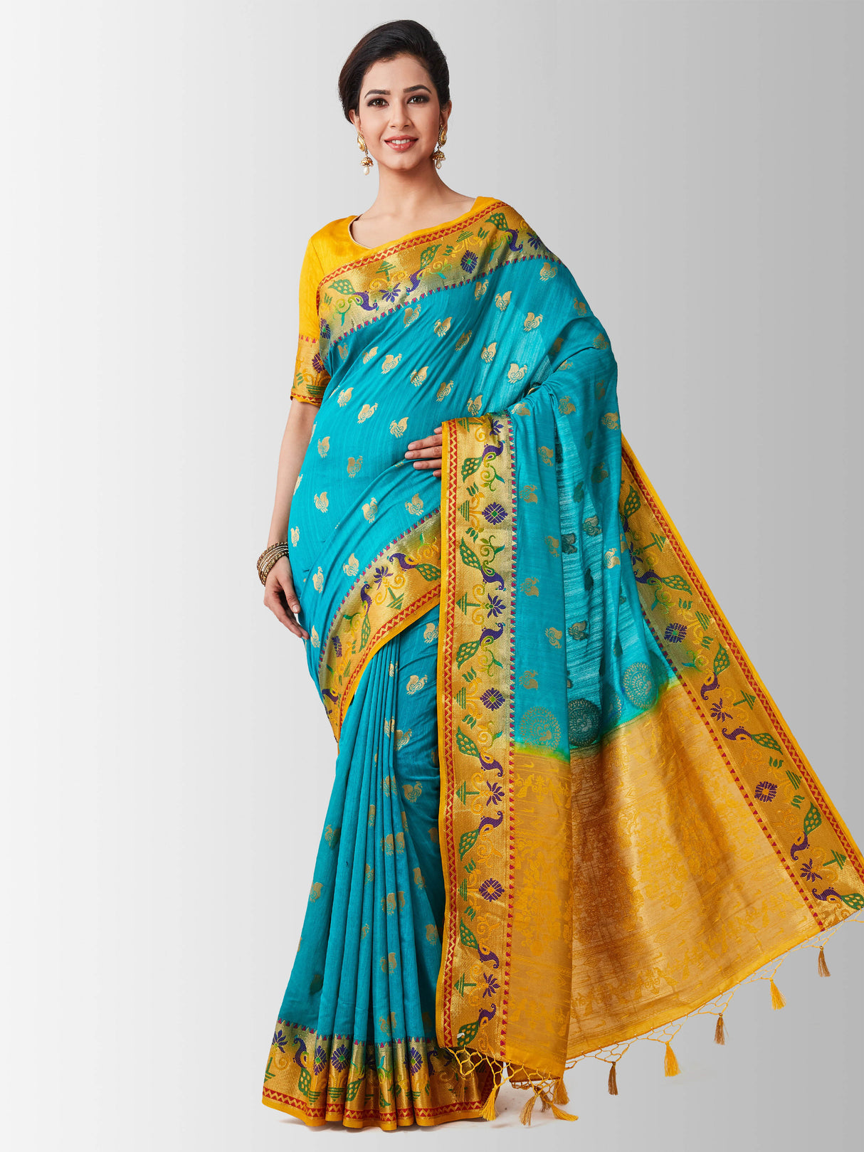 Mimosa Womens Art Silk Saree Kanjivaram Saffire Color