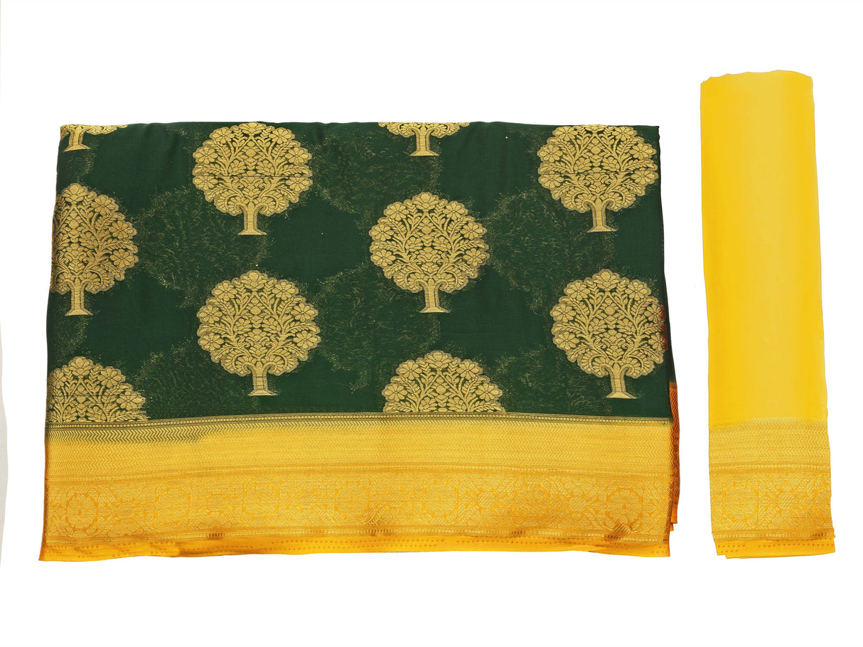 Mimosa Womens Crepe Saree Mysore Silk BGreen Color