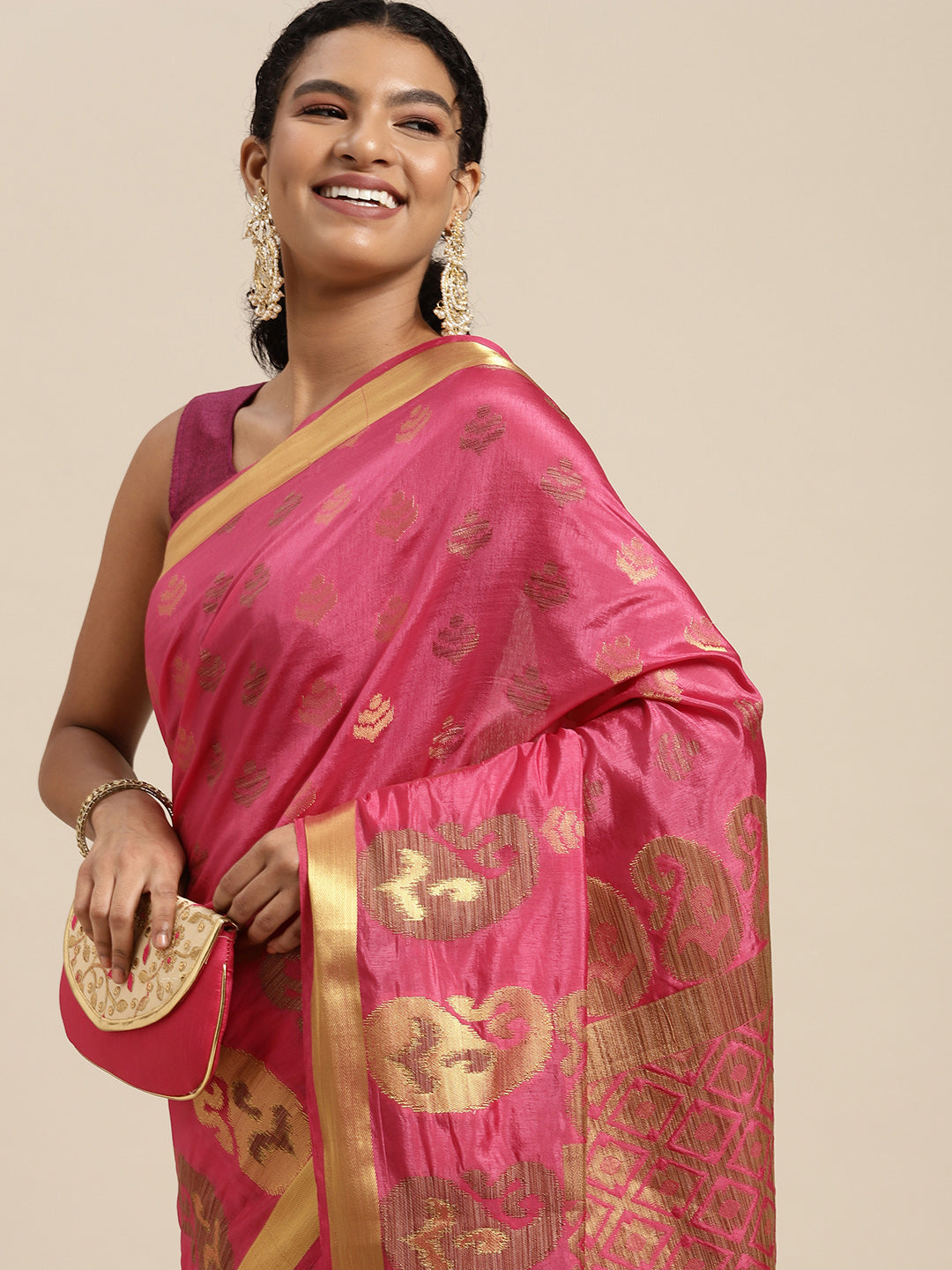 Mimosa Womens Art Silk Saree Kanjivaram Gajjari Color