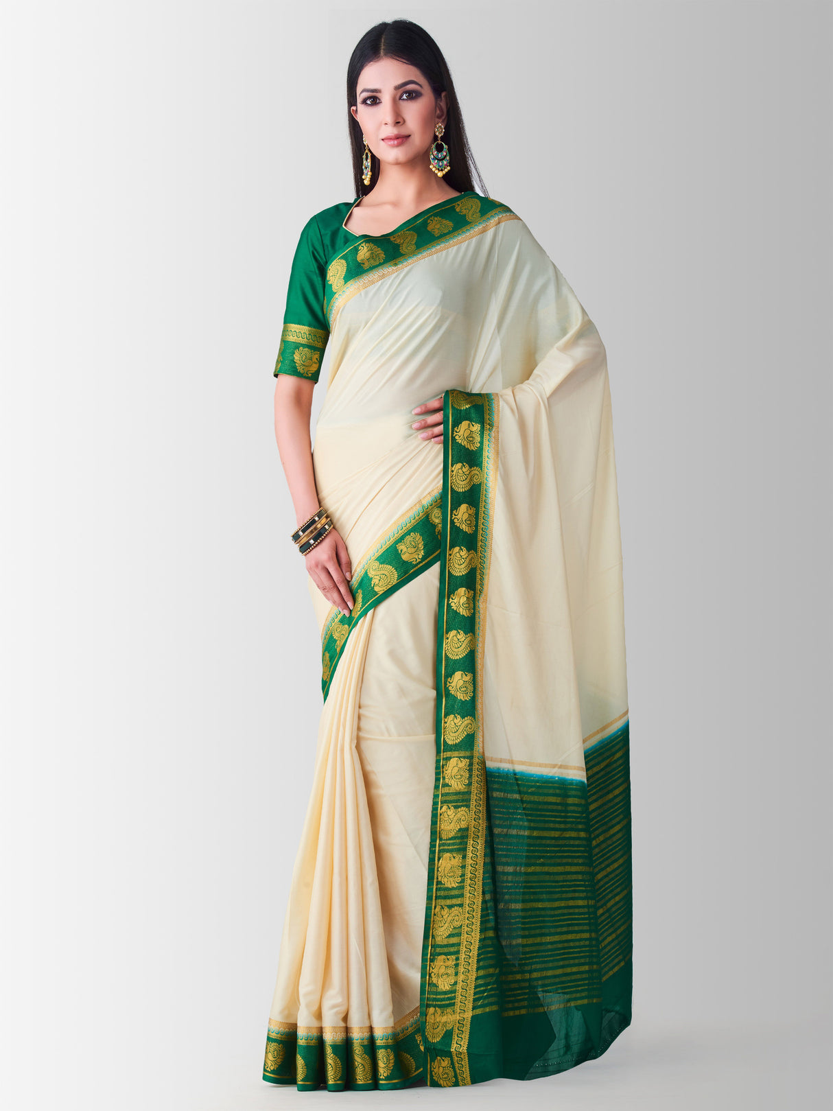 Mimosa Womens Crepe Saree Mysore Silk Halfwhite Color