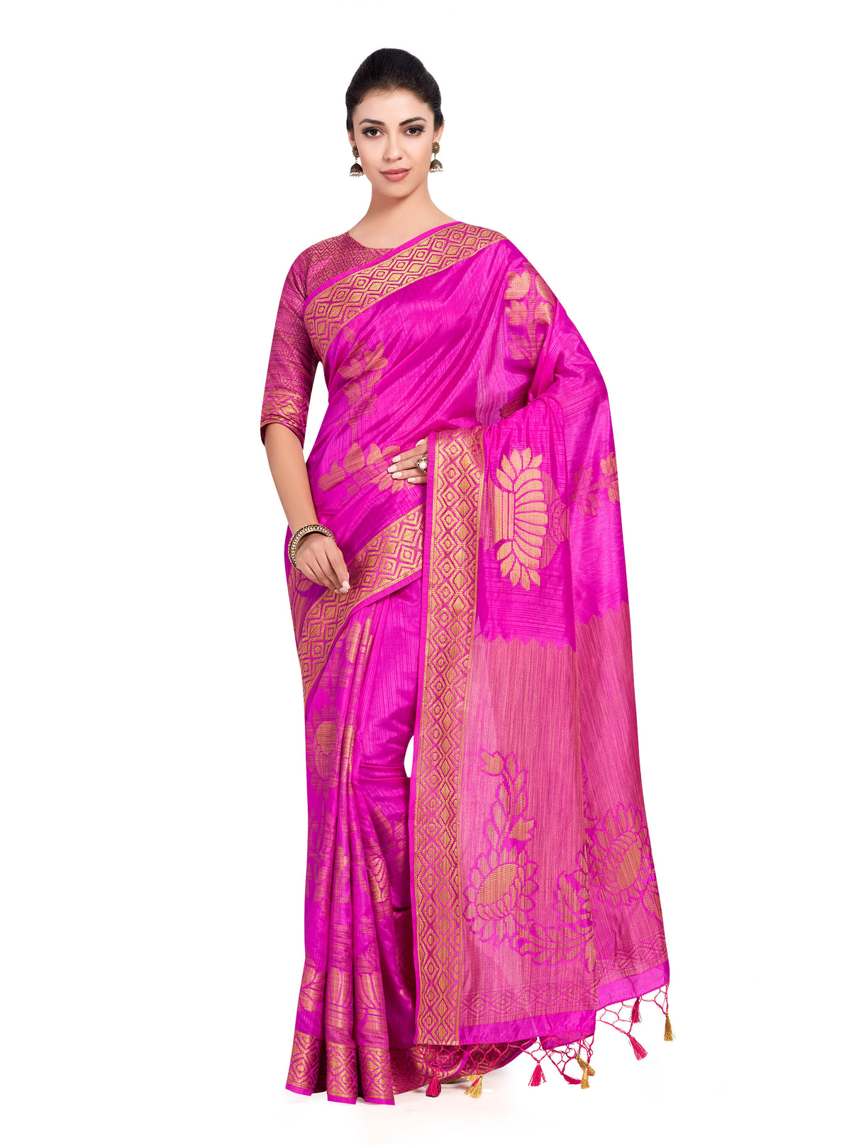 Mimosa Womens Art Silk Saree Kanjivaram Pink Color