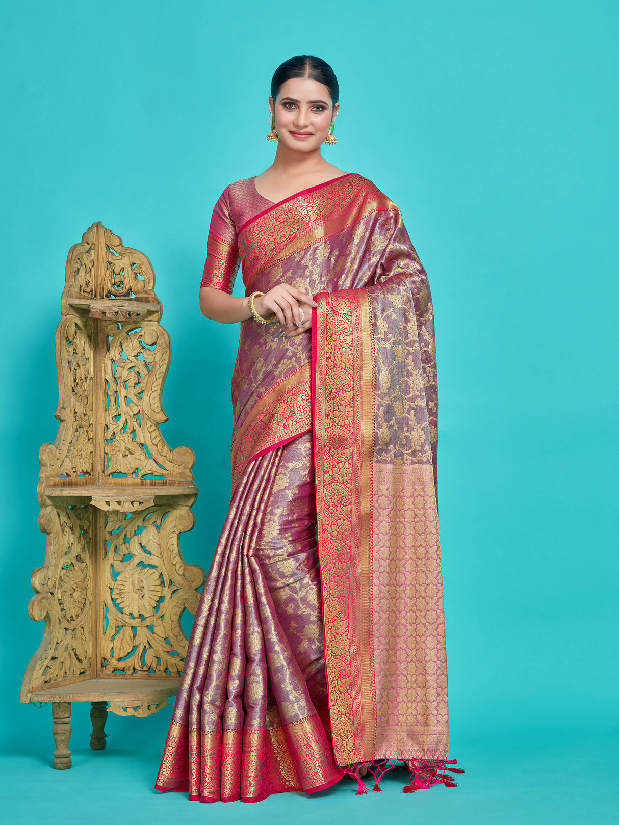 Mimosa Women's Woven Design Kanjivaram Style Art Silk Saree With Blouse Piece : SA0000375MRFREE