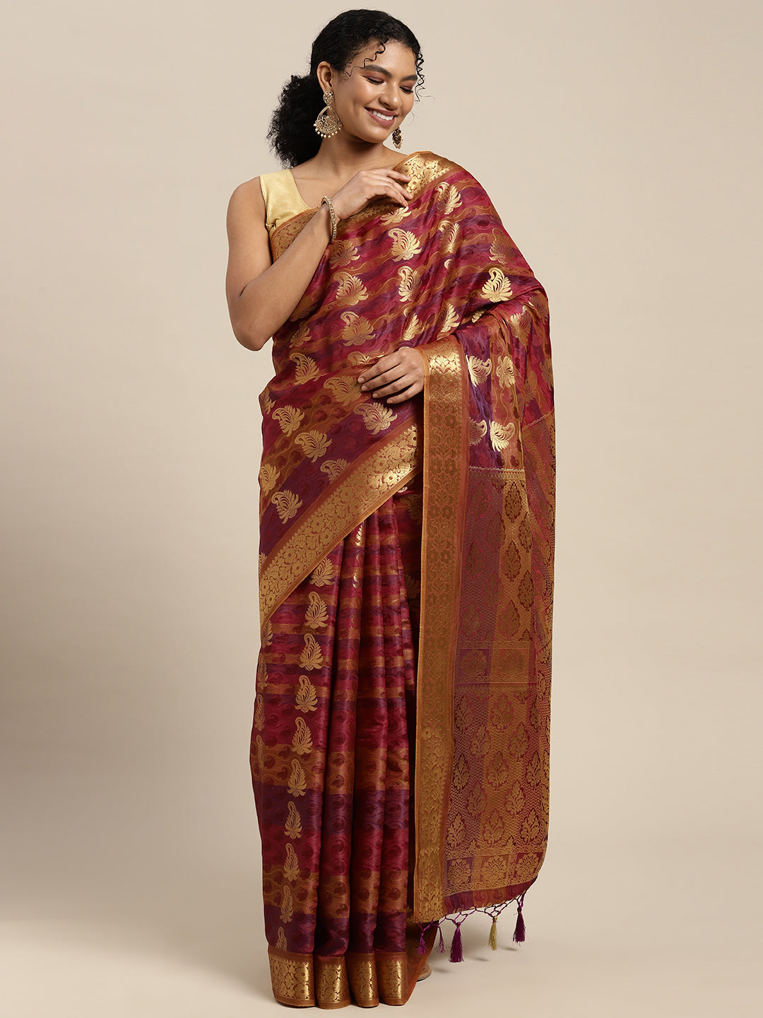 Mimosa Womens Art Silk Saree Kanjivaram Chocolate Color