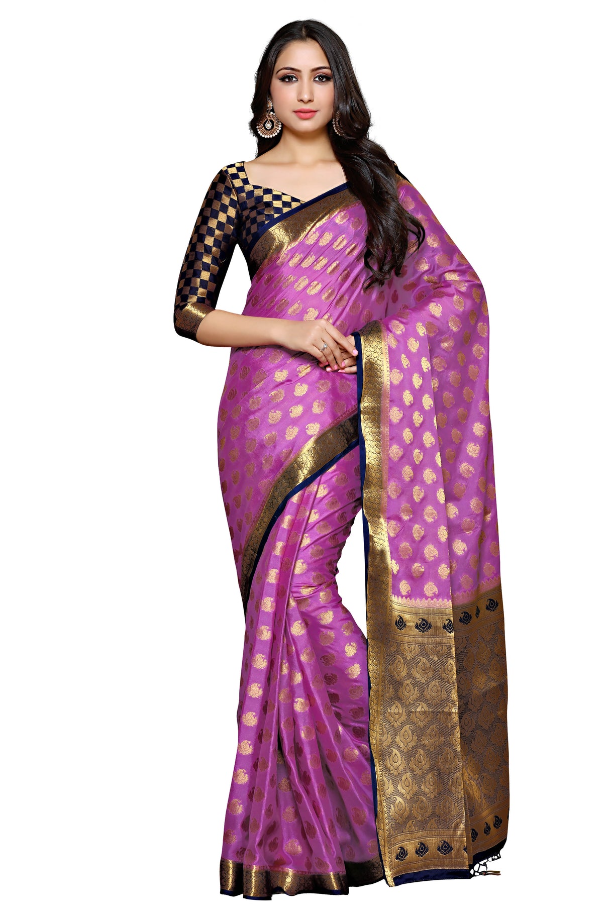Mimosa Womens Crepe Saree Mysore Silk Levander Color