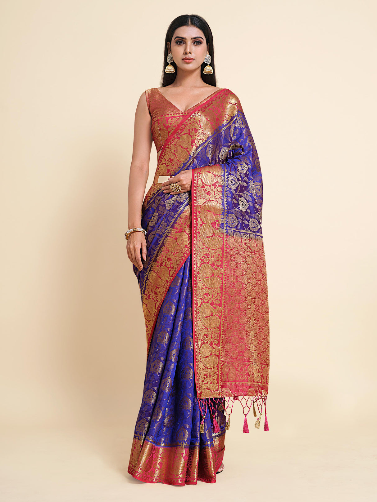 Mimosa Womens Art Silk Saree Kanjivaram Royal Blue Color