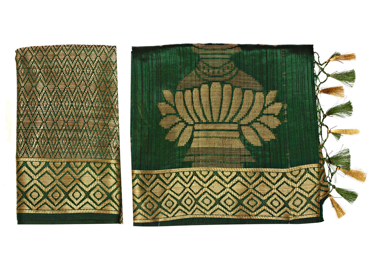 Mimosa Womens Art Silk Saree Kanjivaram BGreen Color