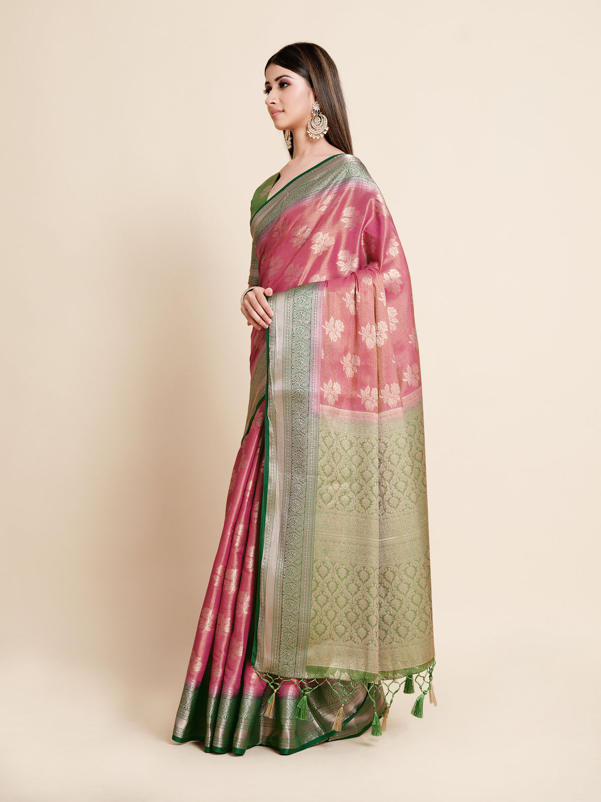 Mimosa Womens Art Silk Saree Kanjivaram Rani Color