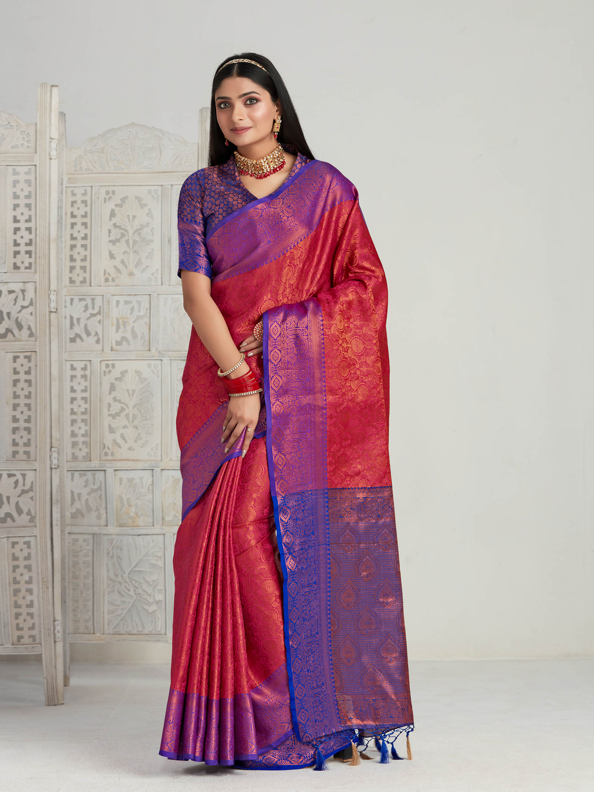 Mimosa Women's Woven Design Kanjivaram Art Silk Saree With Blouse Piece : SA00001130RN