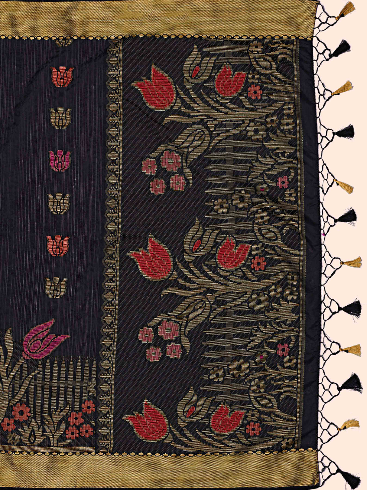 Mimosa Womens Art Silk Saree Kanjivaram style Black Color