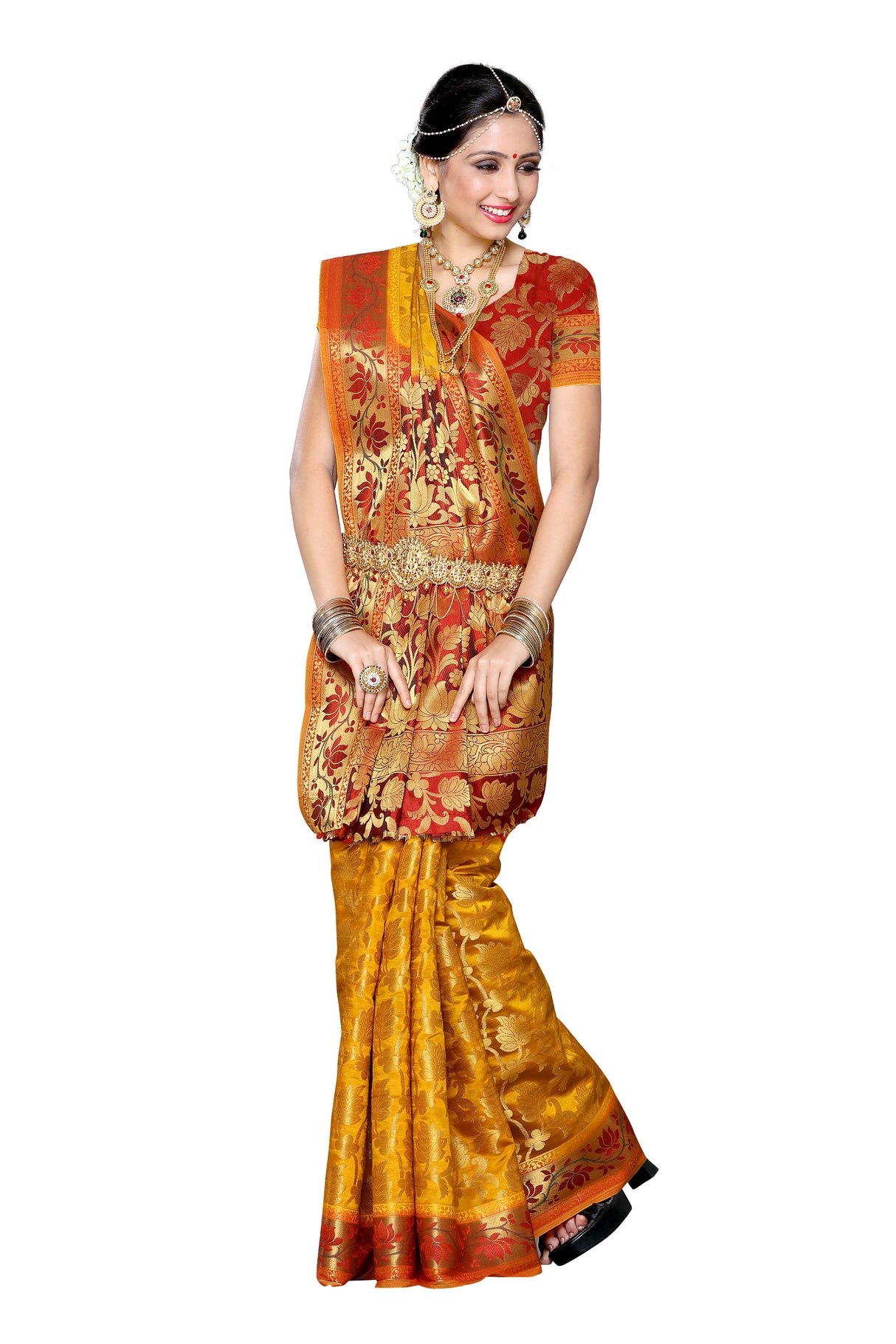 Mimosa Womens Art Silk Saree Kanjivaram Gold Color