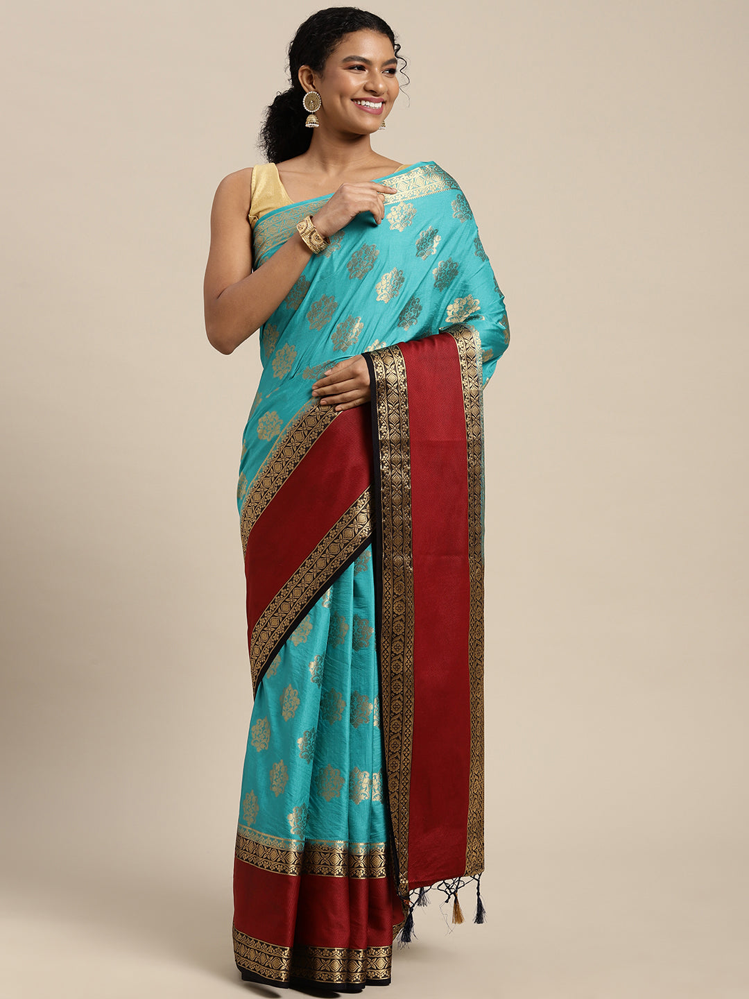 Mimosa Womens Art Silk Saree Kanjivaram Saffire Color