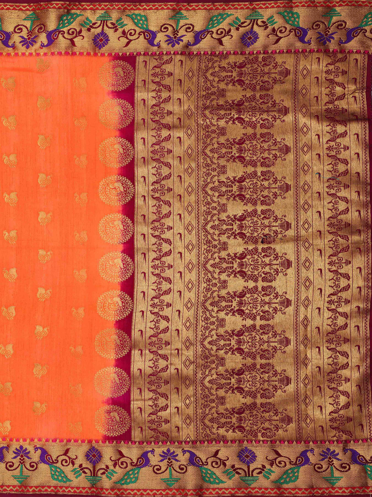 Mimosa Womens Art Silk Saree Kanjivaram Peach Color