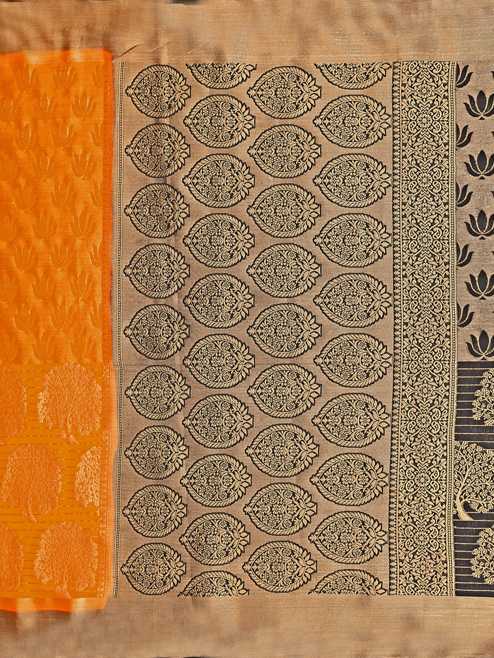 Mimosa Womens Art Silk Saree Kanjivaram Orange Color