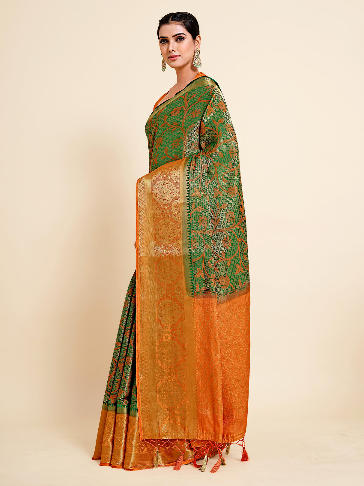 Mimosa Womens Art Silk Saree Kanjivaram Green Color