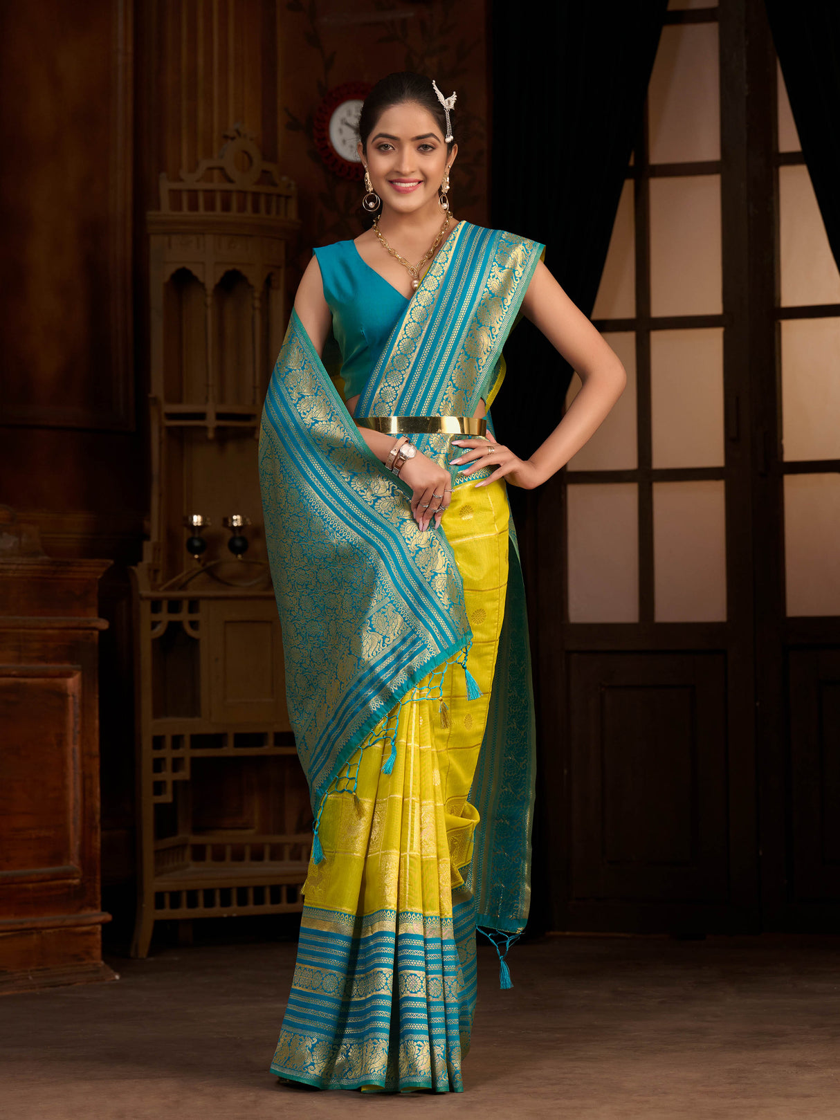 Mimosa Women's Woven Design Kanjivaram Style Art Silk Saree With Blouse Piece : SA0000870OL