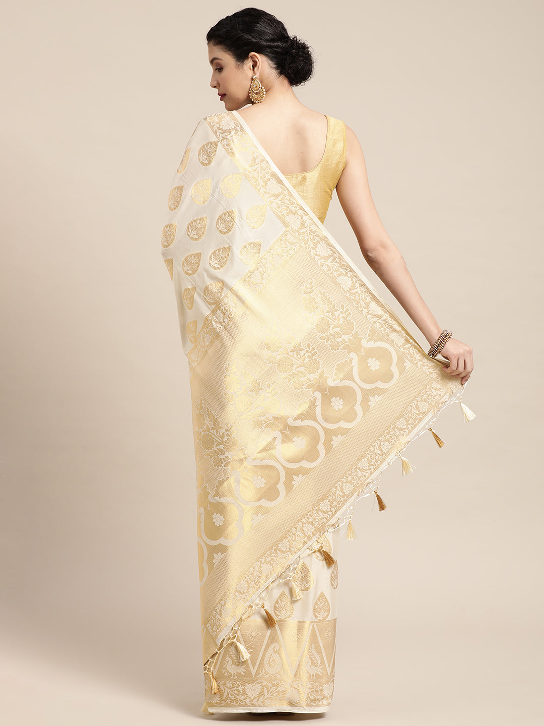 Mimosa Womens Crepe Saree Mysore Silk Halfwhite Color