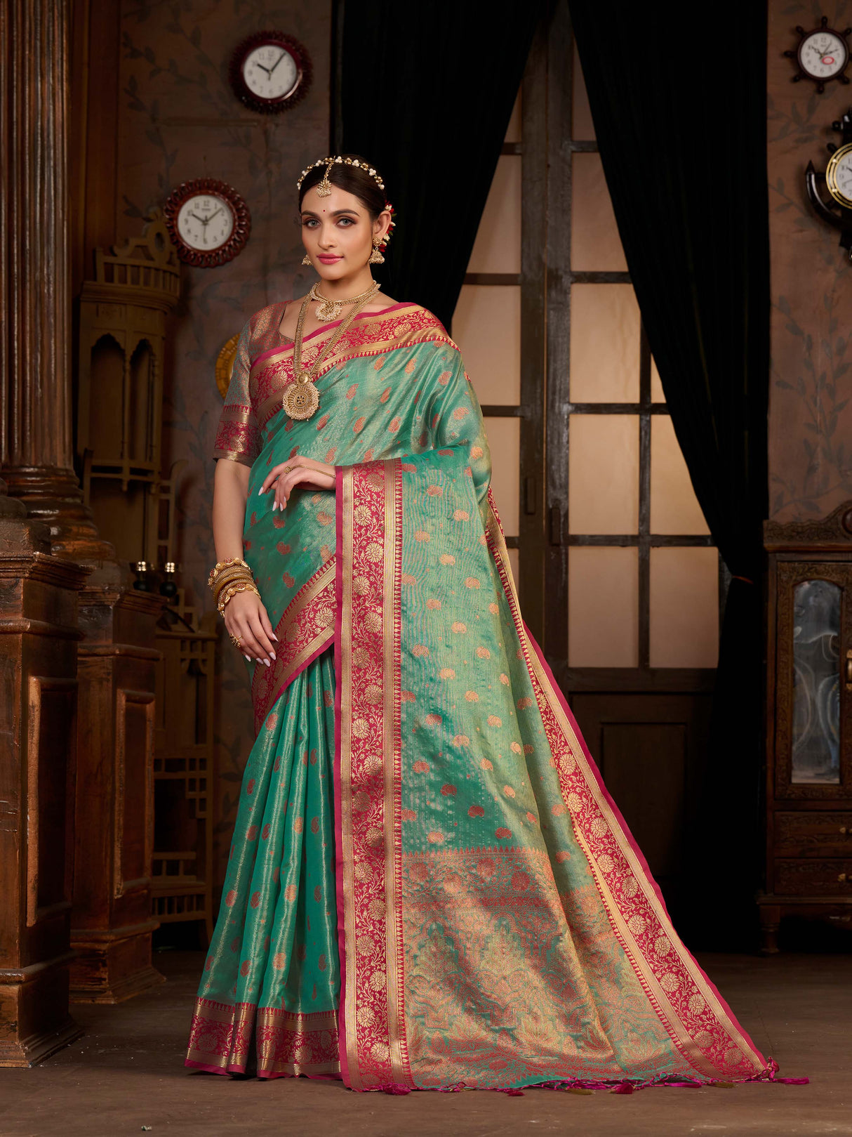 Mimosa Women's Woven Design Kanjivaram Art Silk Saree With Blouse Piece : SA0000943SF